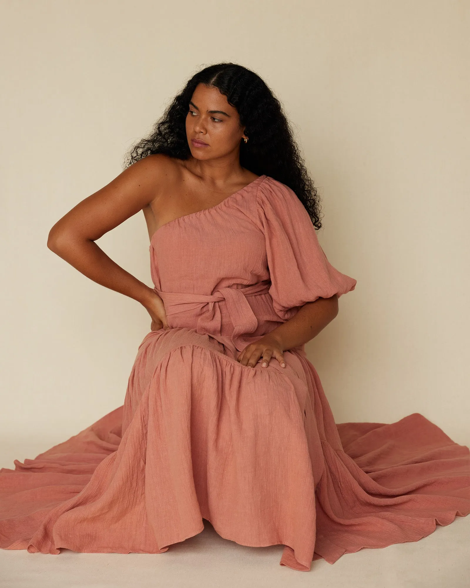 Saloma Linen O/S Dress - Rosewood