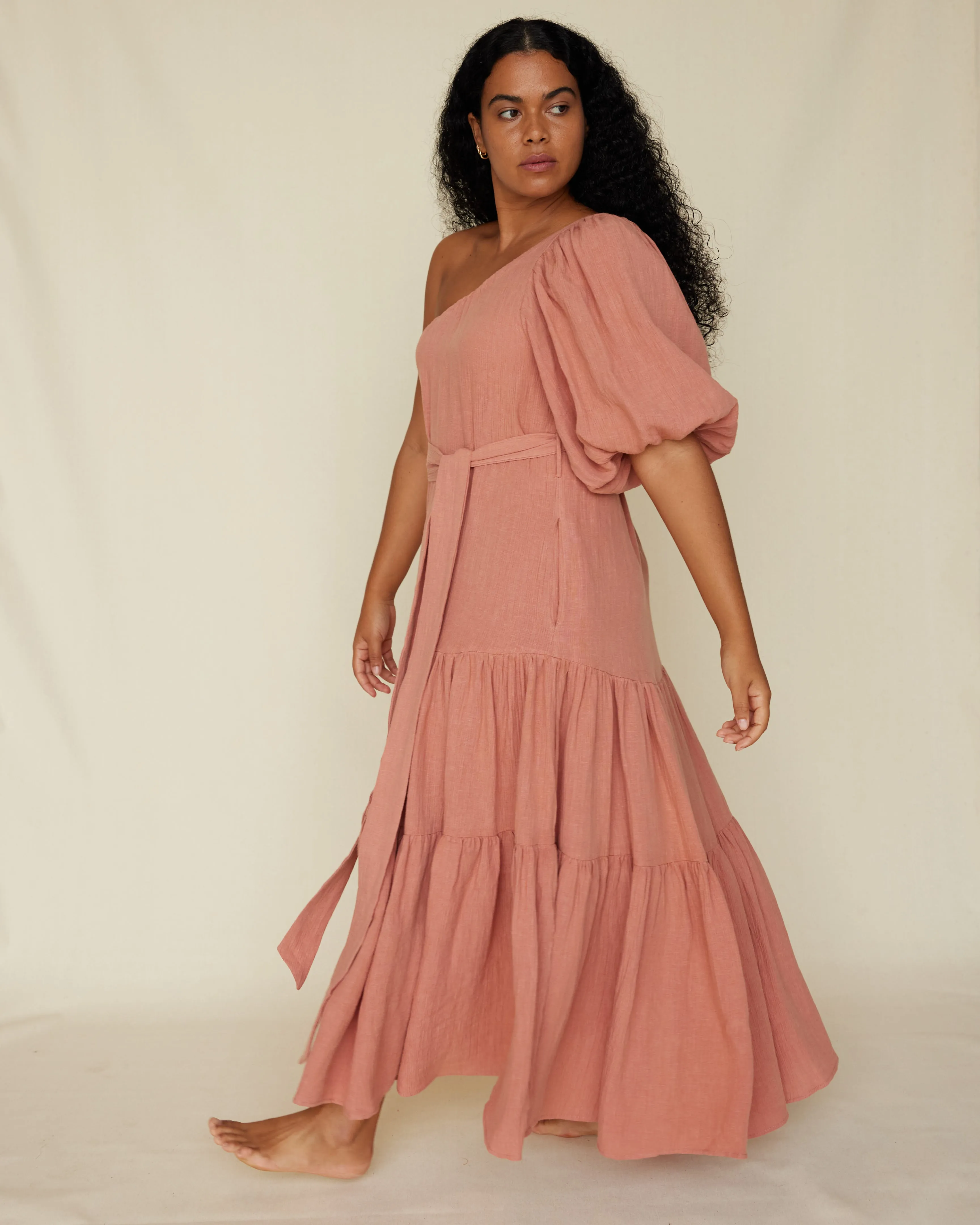 Saloma Linen O/S Dress - Rosewood