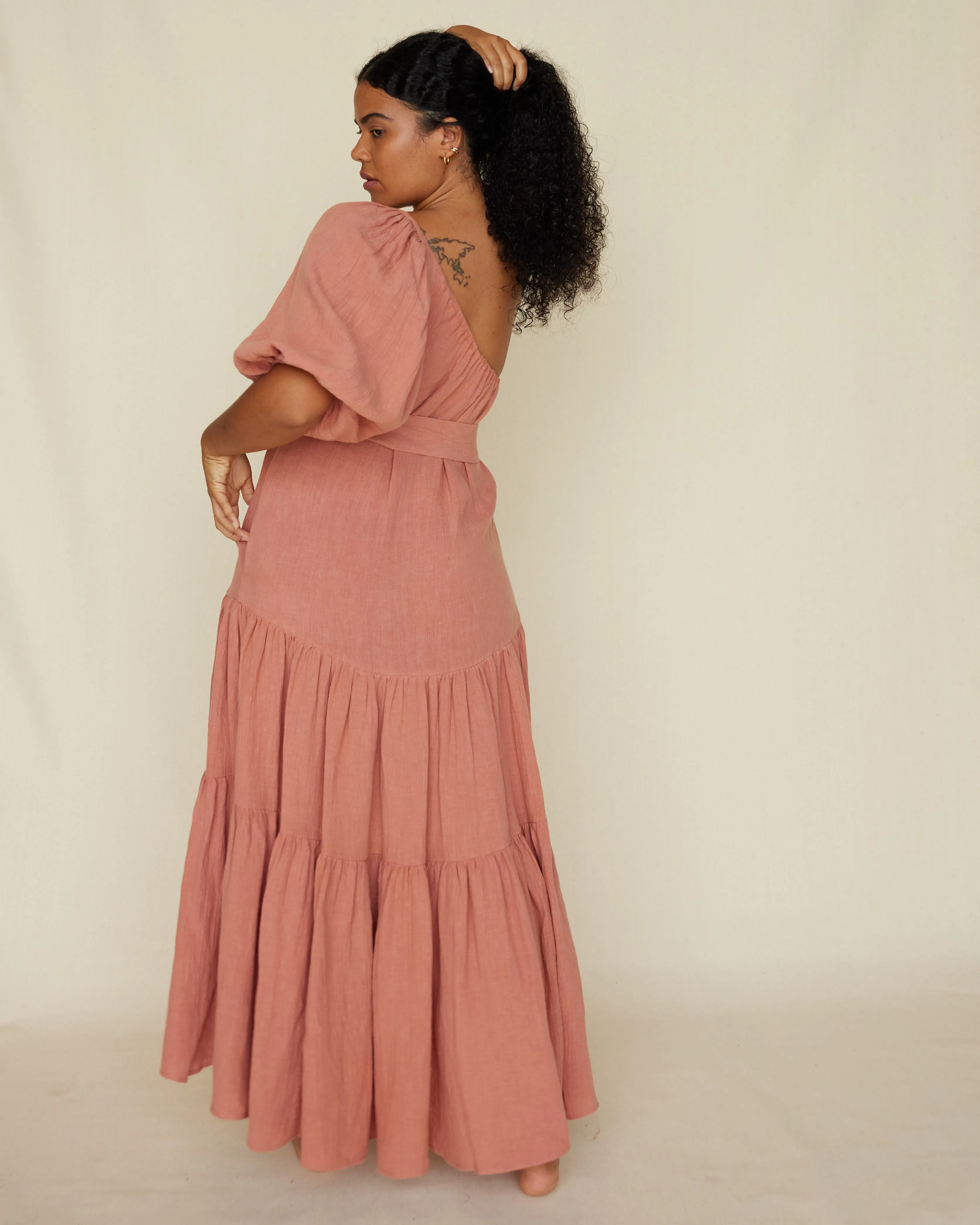 Saloma Linen O/S Dress - Rosewood