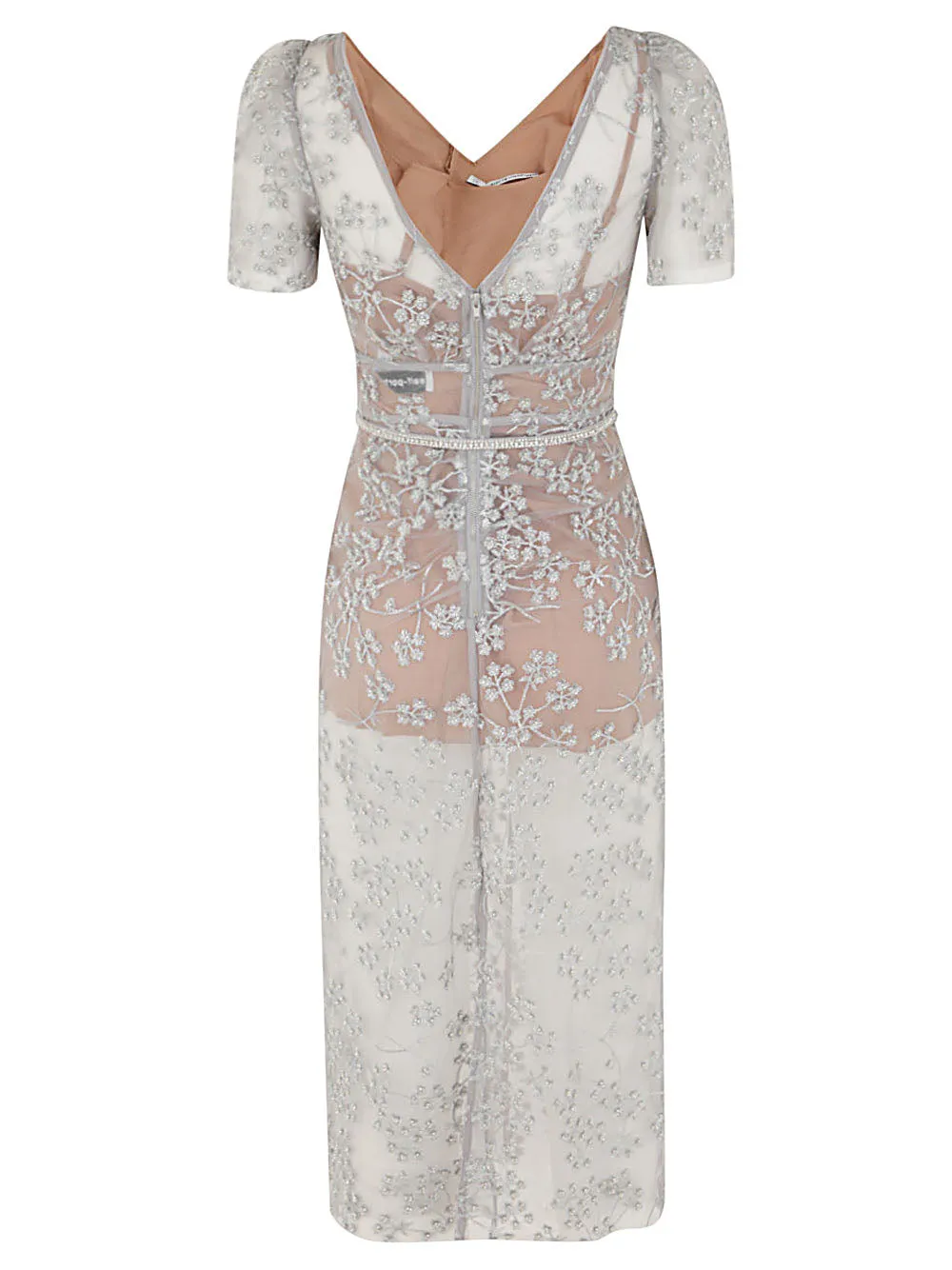 Self-Portrait Blossom-Embroidered Fitted Midi Dress