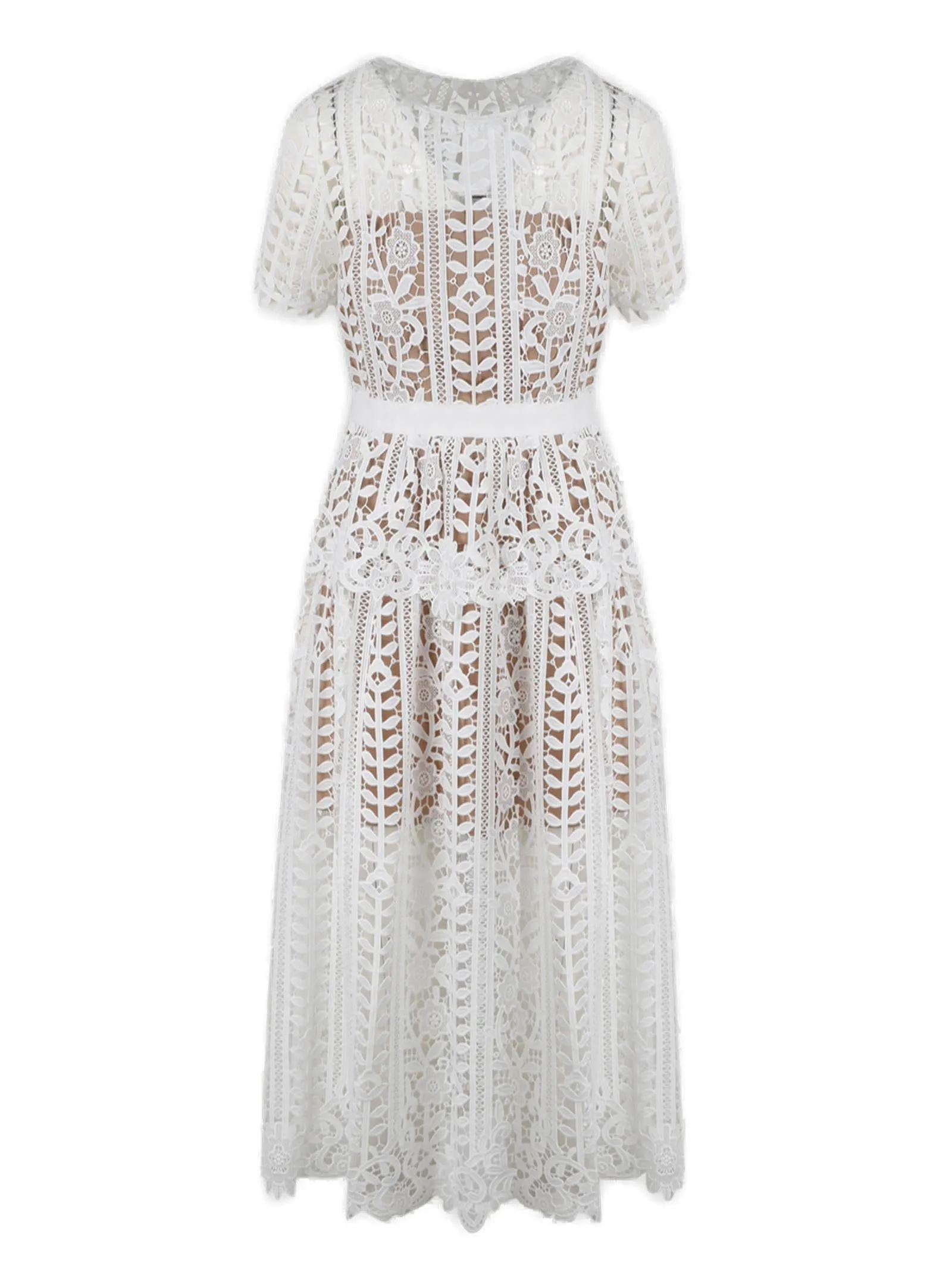Self-Portrait Guipure Short-Sleeved Lace Midi Dress