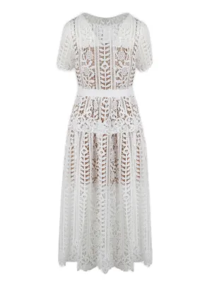 Self-Portrait Guipure Short-Sleeved Lace Midi Dress
