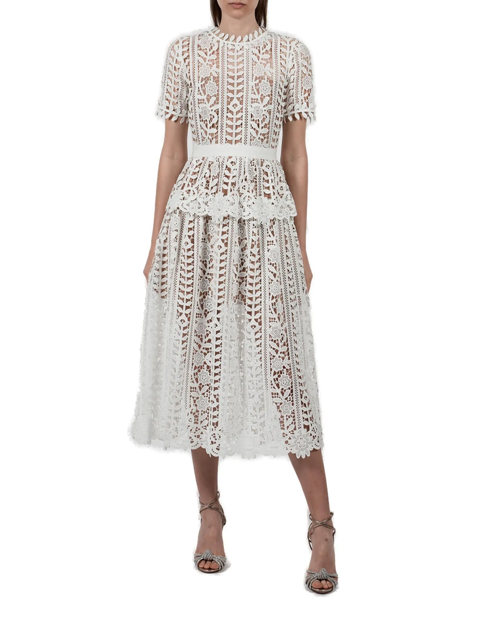 Self-Portrait Guipure Short-Sleeved Lace Midi Dress