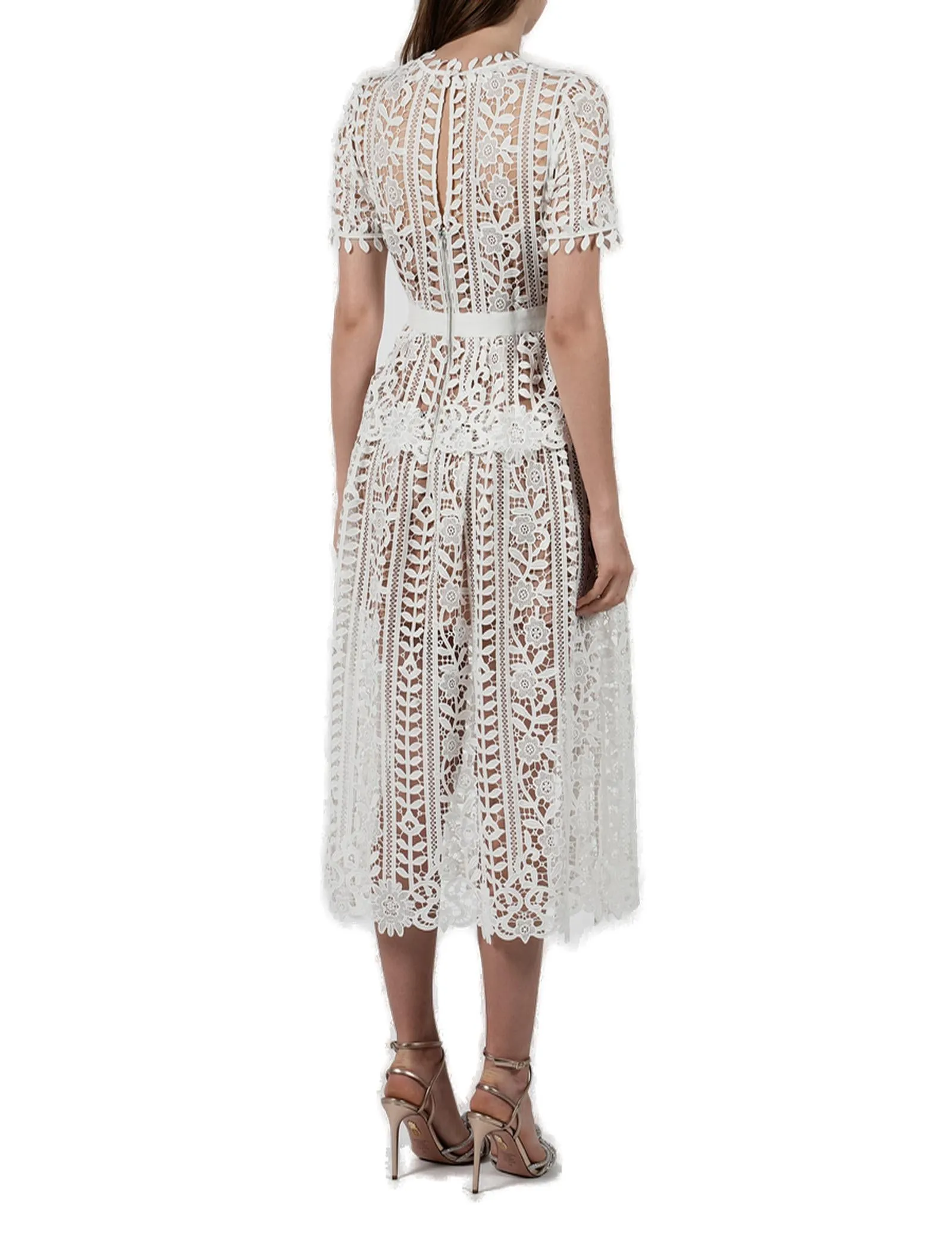 Self-Portrait Guipure Short-Sleeved Lace Midi Dress