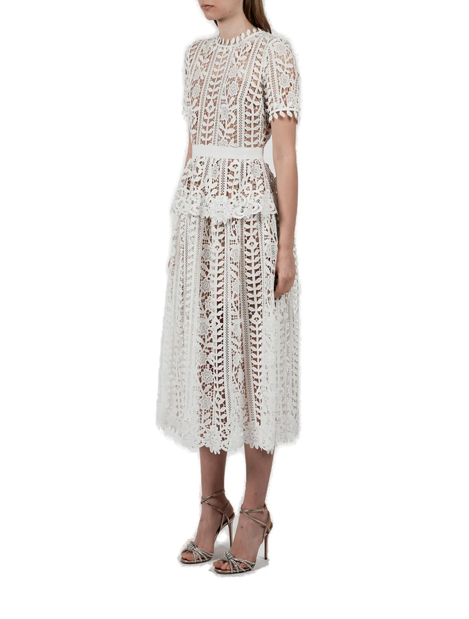 Self-Portrait Guipure Short-Sleeved Lace Midi Dress