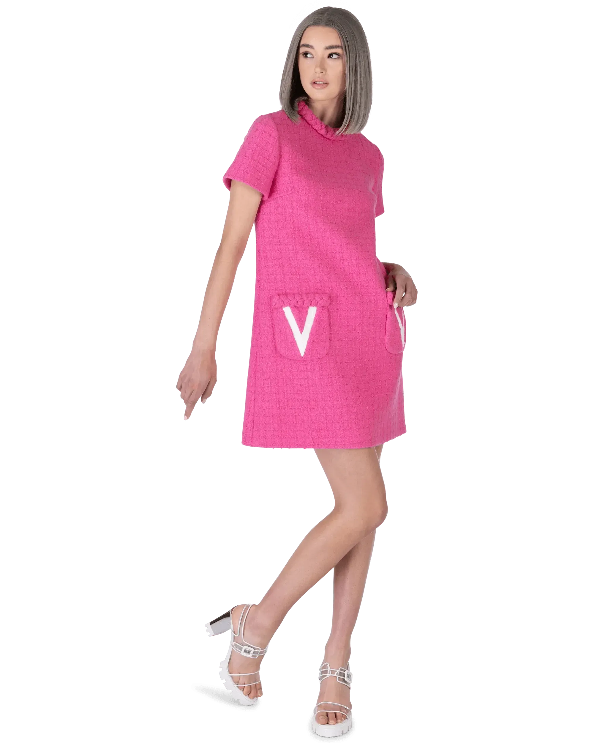 V Logo Tweed Mini Dress