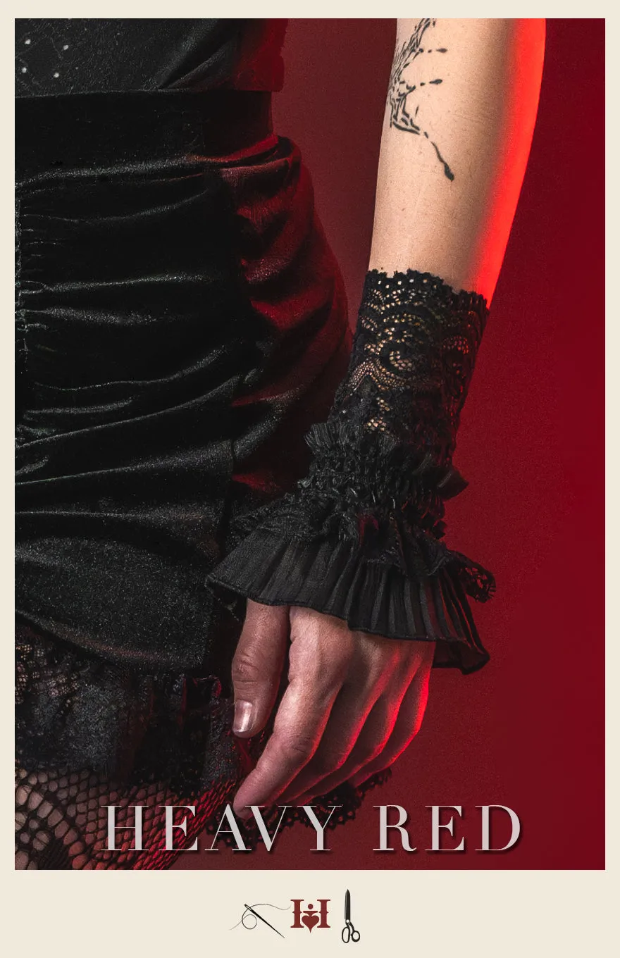 Victorian Pleated Lace & Ribbon Wrist Gloves
