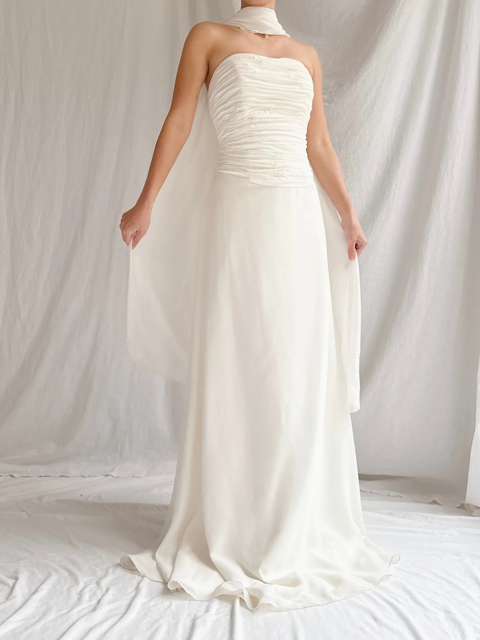 Vintage Chiffon Beaded Dress - M