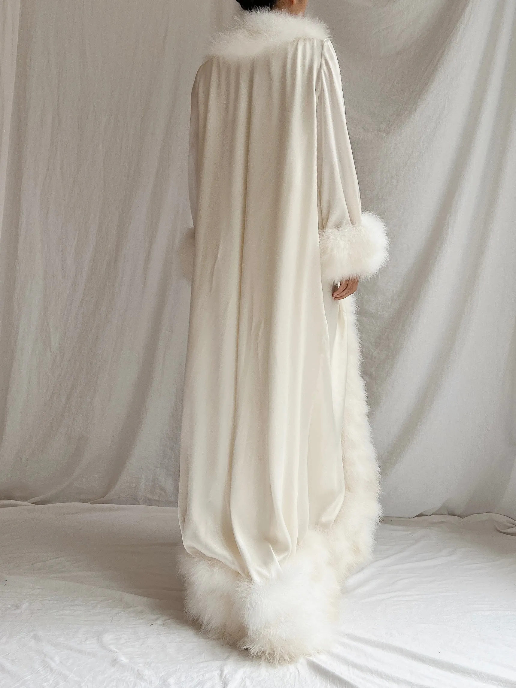 Vintage Claire Sandra Satin Marabou Dressing Gown - OSFM