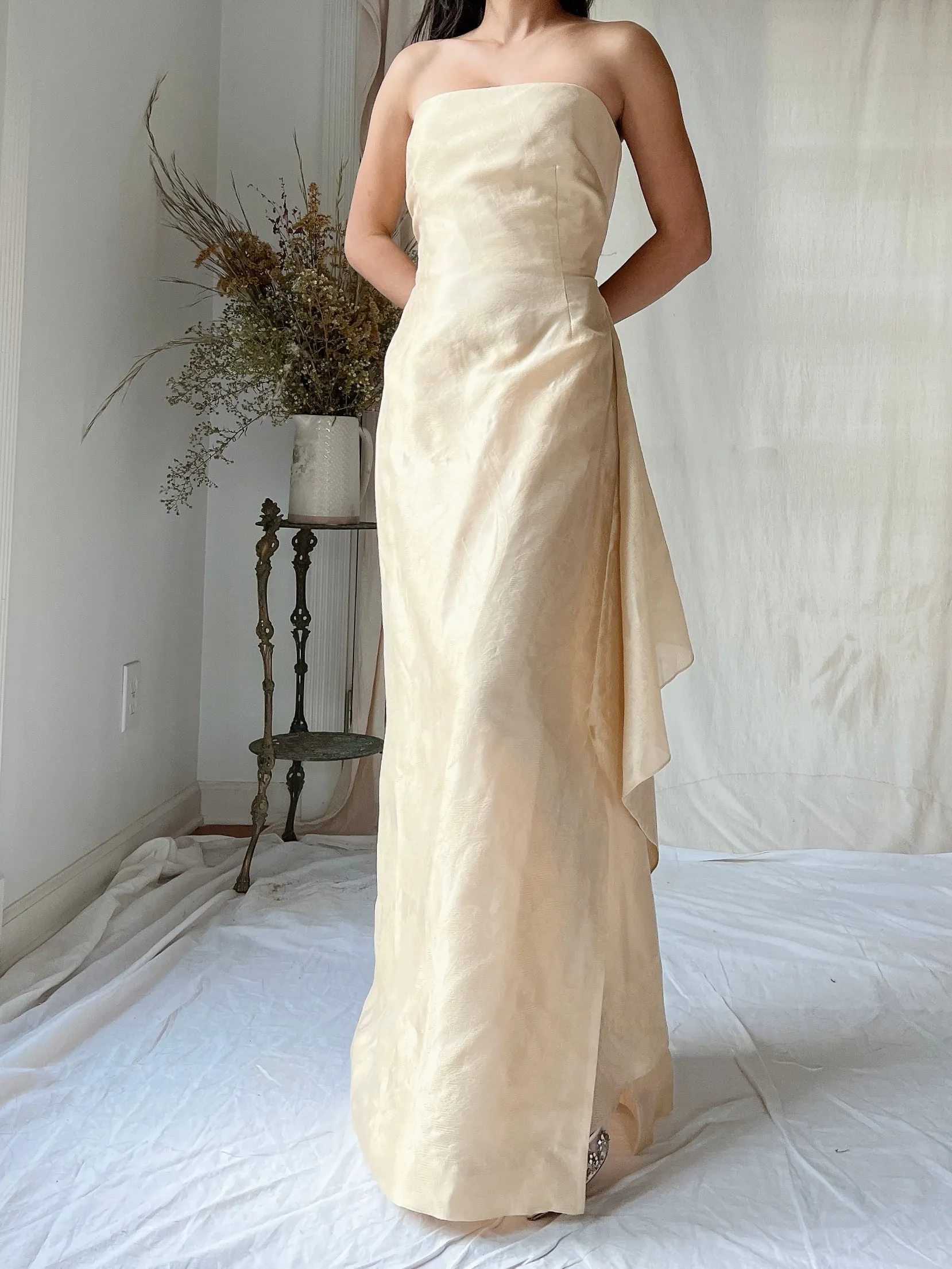 Vintage Eggshell Dupioni Silk Dress - S/4