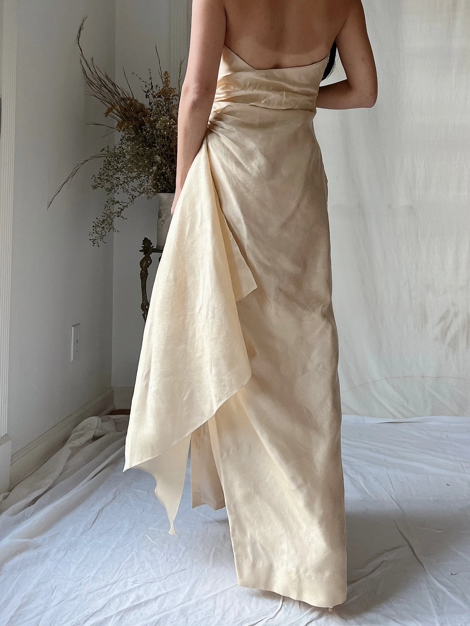 Vintage Eggshell Dupioni Silk Dress - S/4