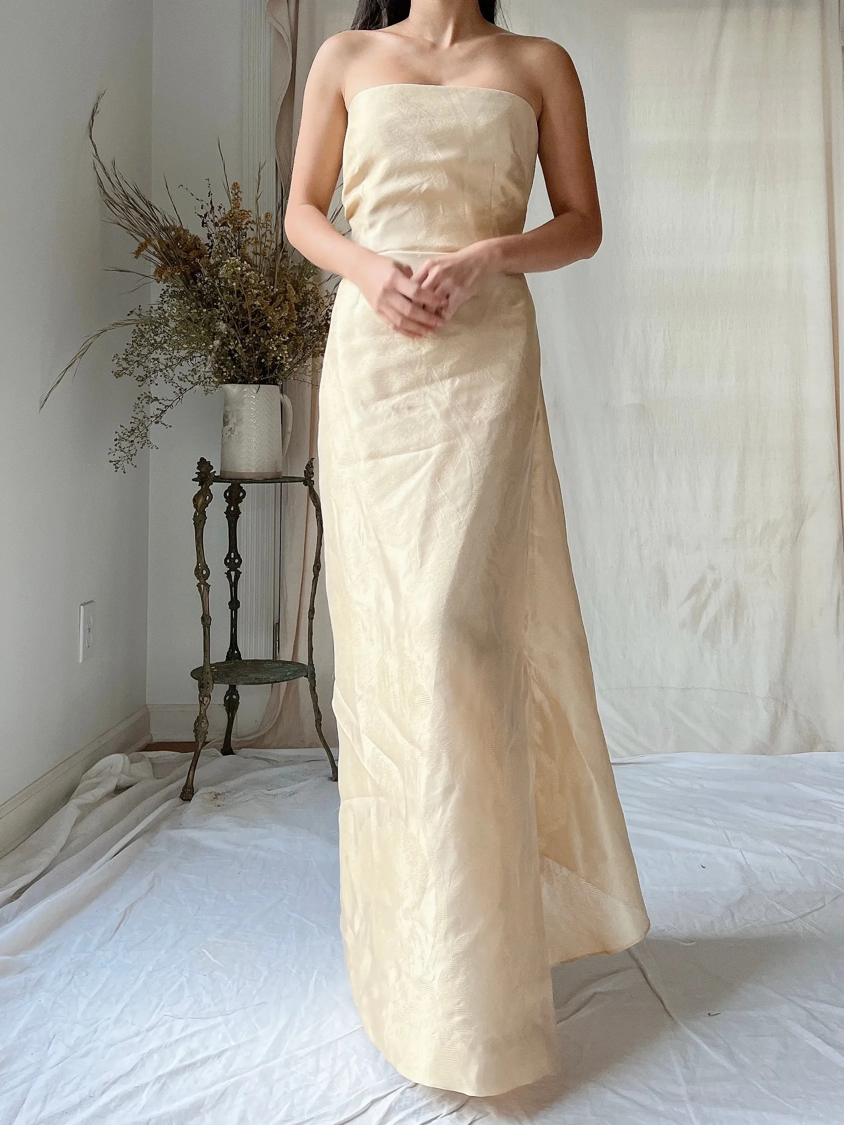 Vintage Eggshell Dupioni Silk Dress - S/4