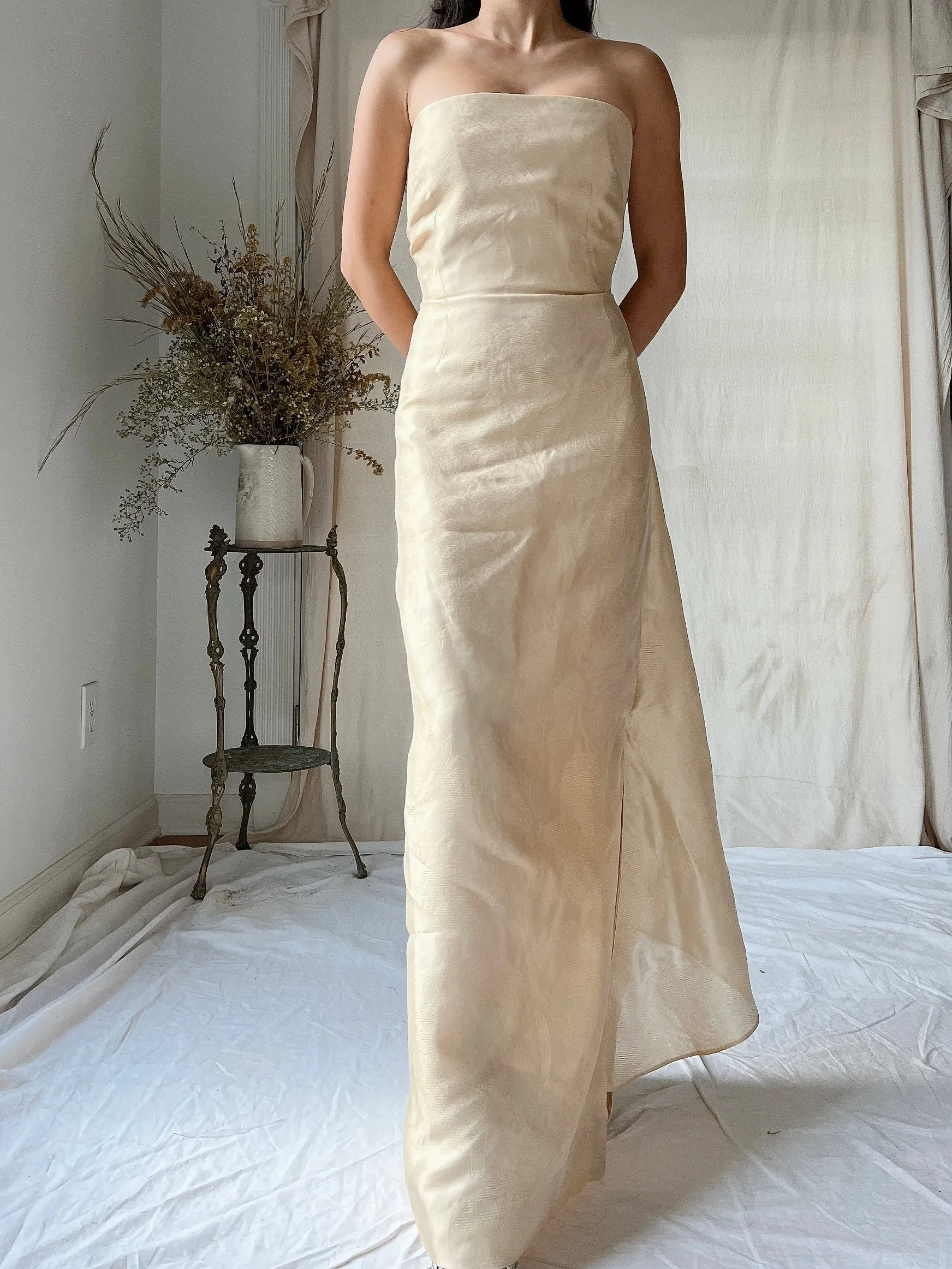 Vintage Eggshell Dupioni Silk Dress - S/4
