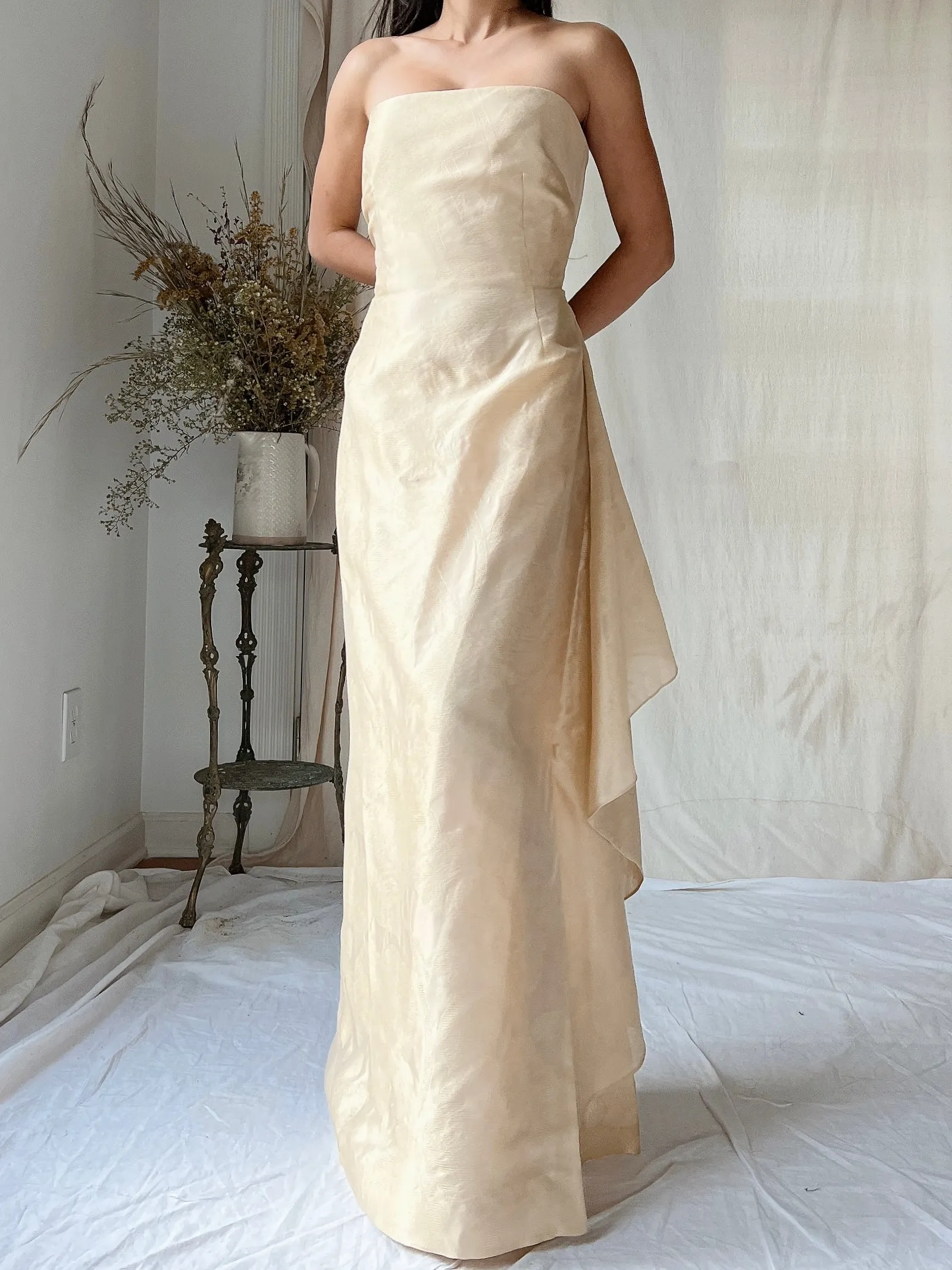 Vintage Eggshell Dupioni Silk Dress - S/4