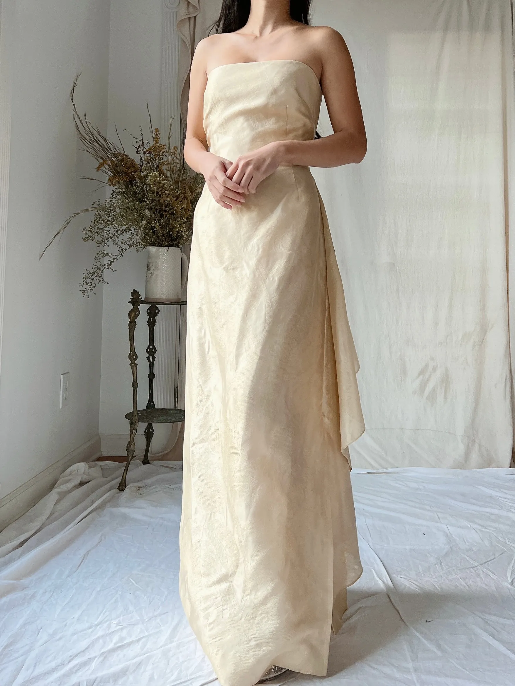 Vintage Eggshell Dupioni Silk Dress - S/4