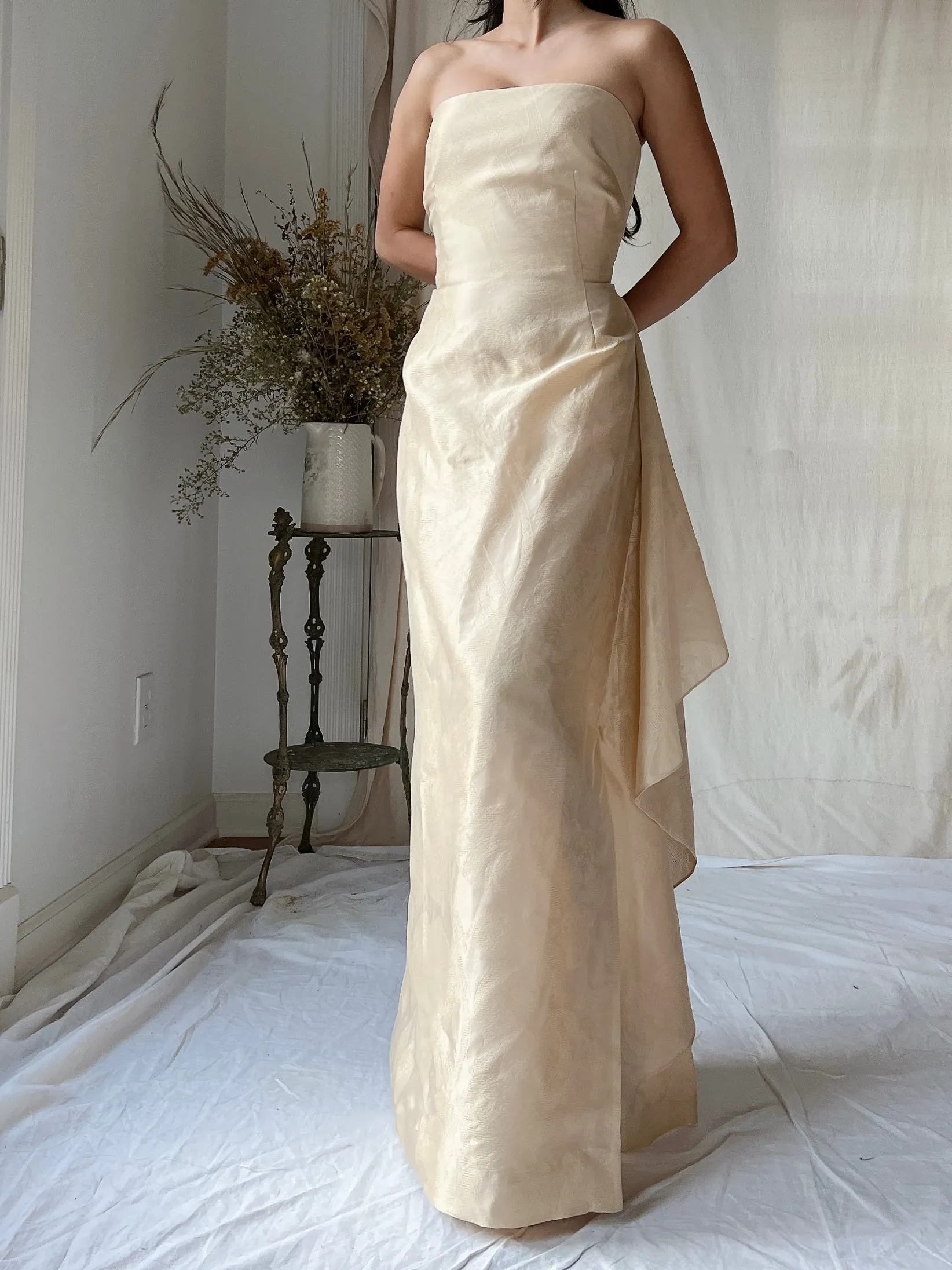 Vintage Eggshell Dupioni Silk Dress - S/4