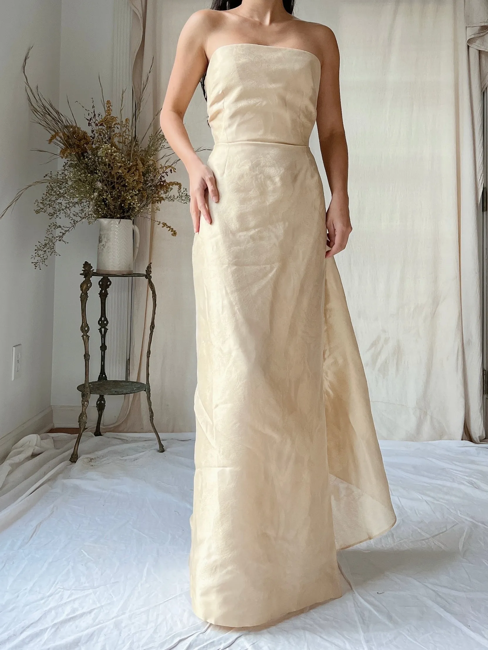 Vintage Eggshell Dupioni Silk Dress - S/4