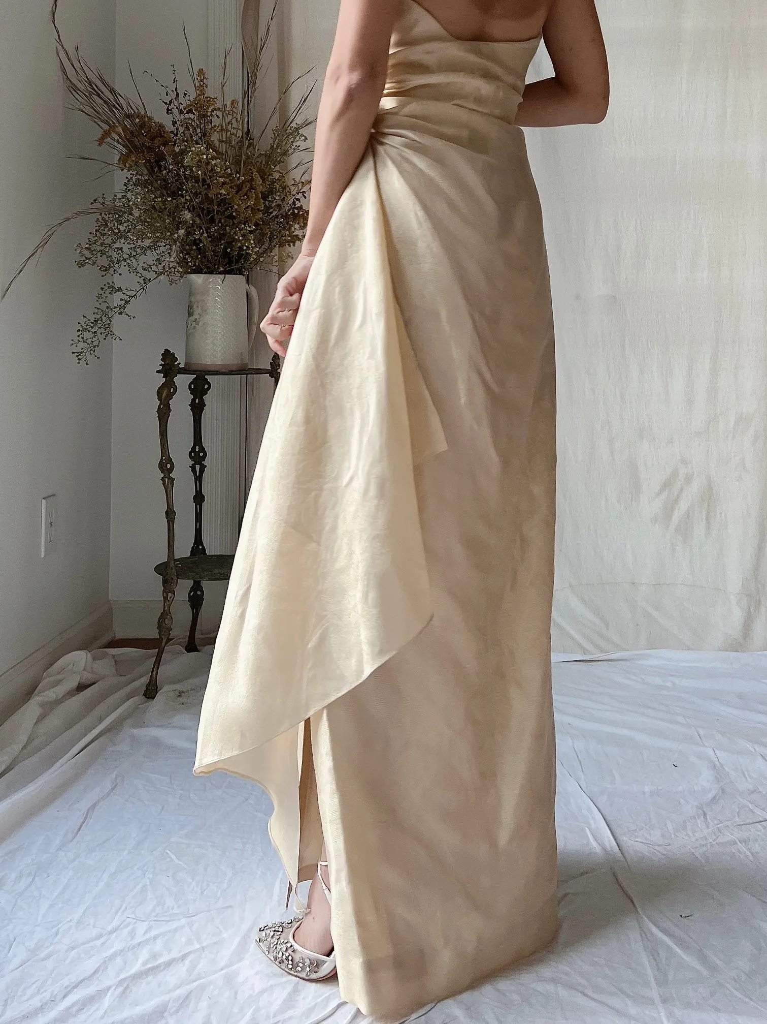 Vintage Eggshell Dupioni Silk Dress - S/4