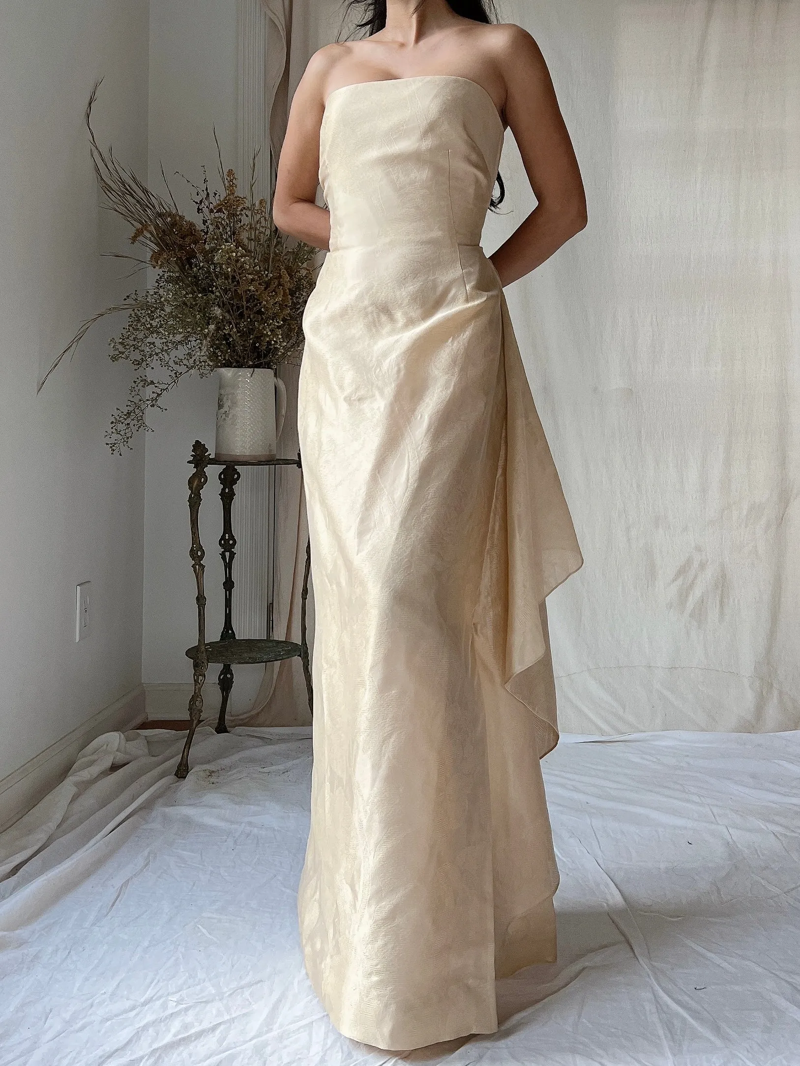 Vintage Eggshell Dupioni Silk Dress - S/4