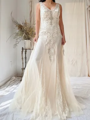 Vintage Embroidered Silk and Tulle Gown - S/4