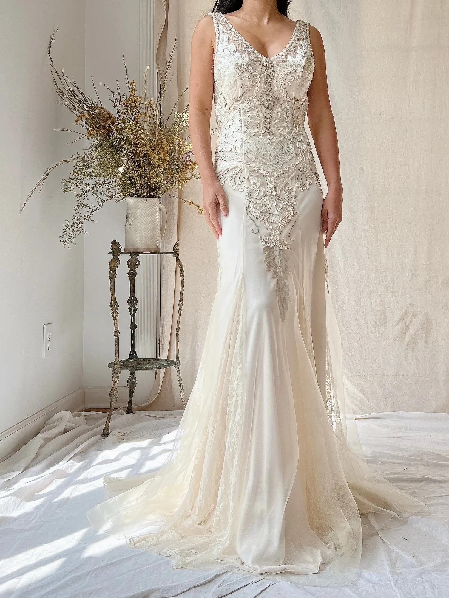 Vintage Embroidered Silk and Tulle Gown - S/4