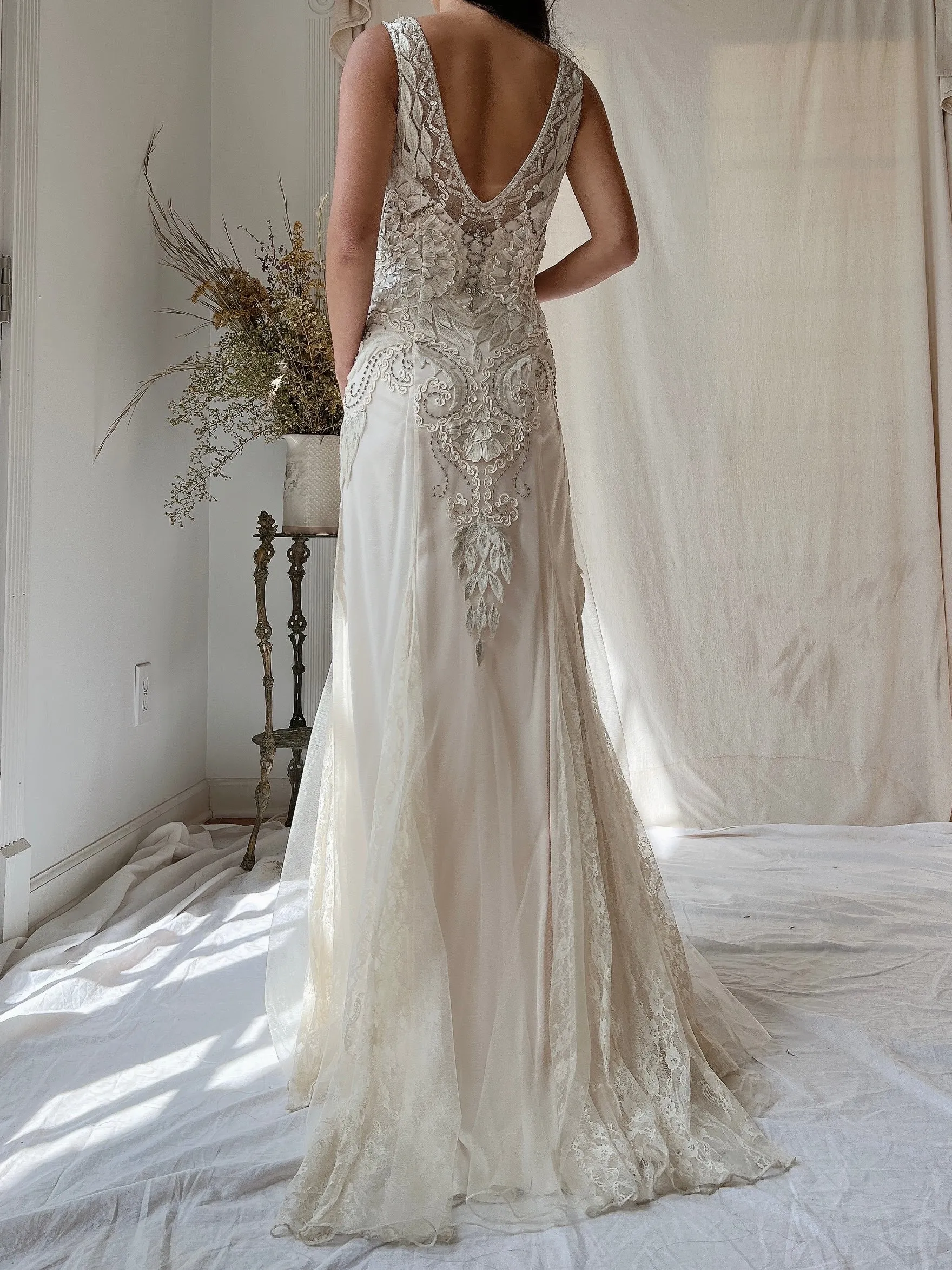 Vintage Embroidered Silk and Tulle Gown - S/4