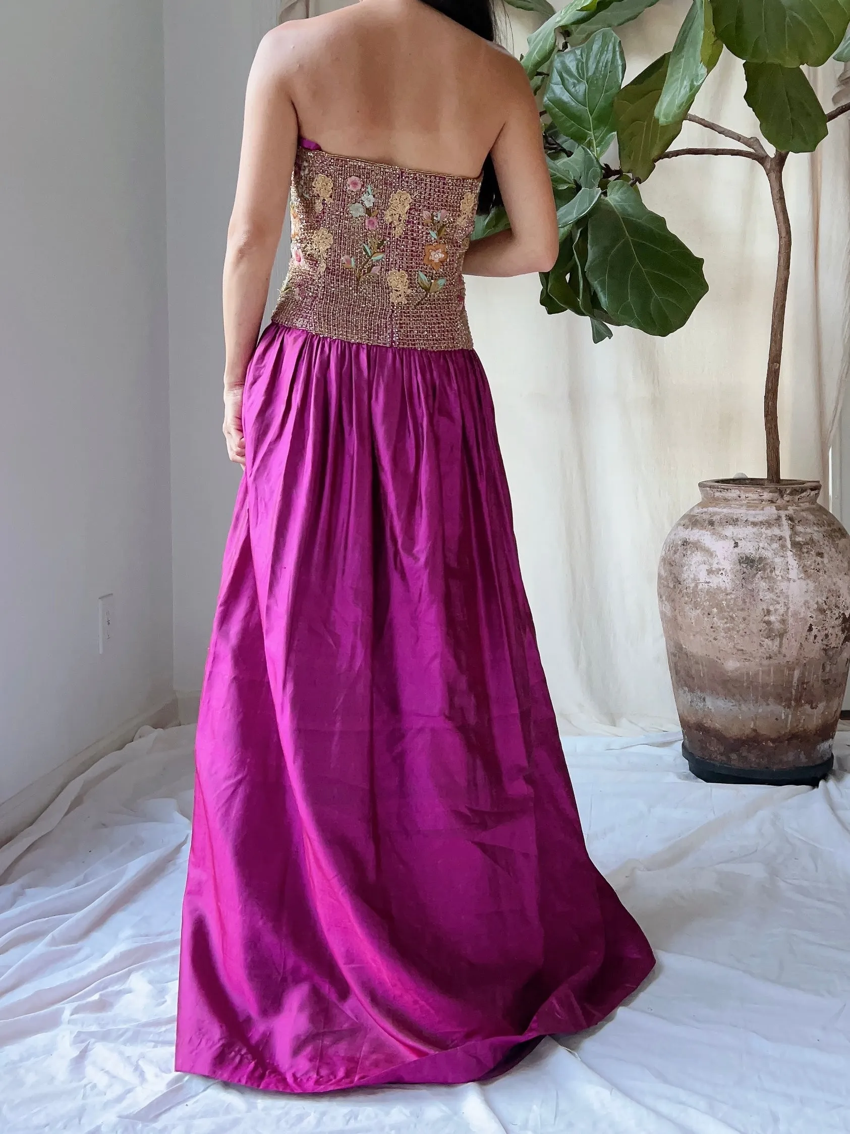Vintage Embroidered Silk Dress - M