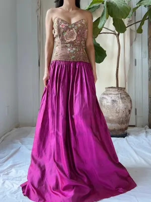 Vintage Embroidered Silk Dress - M