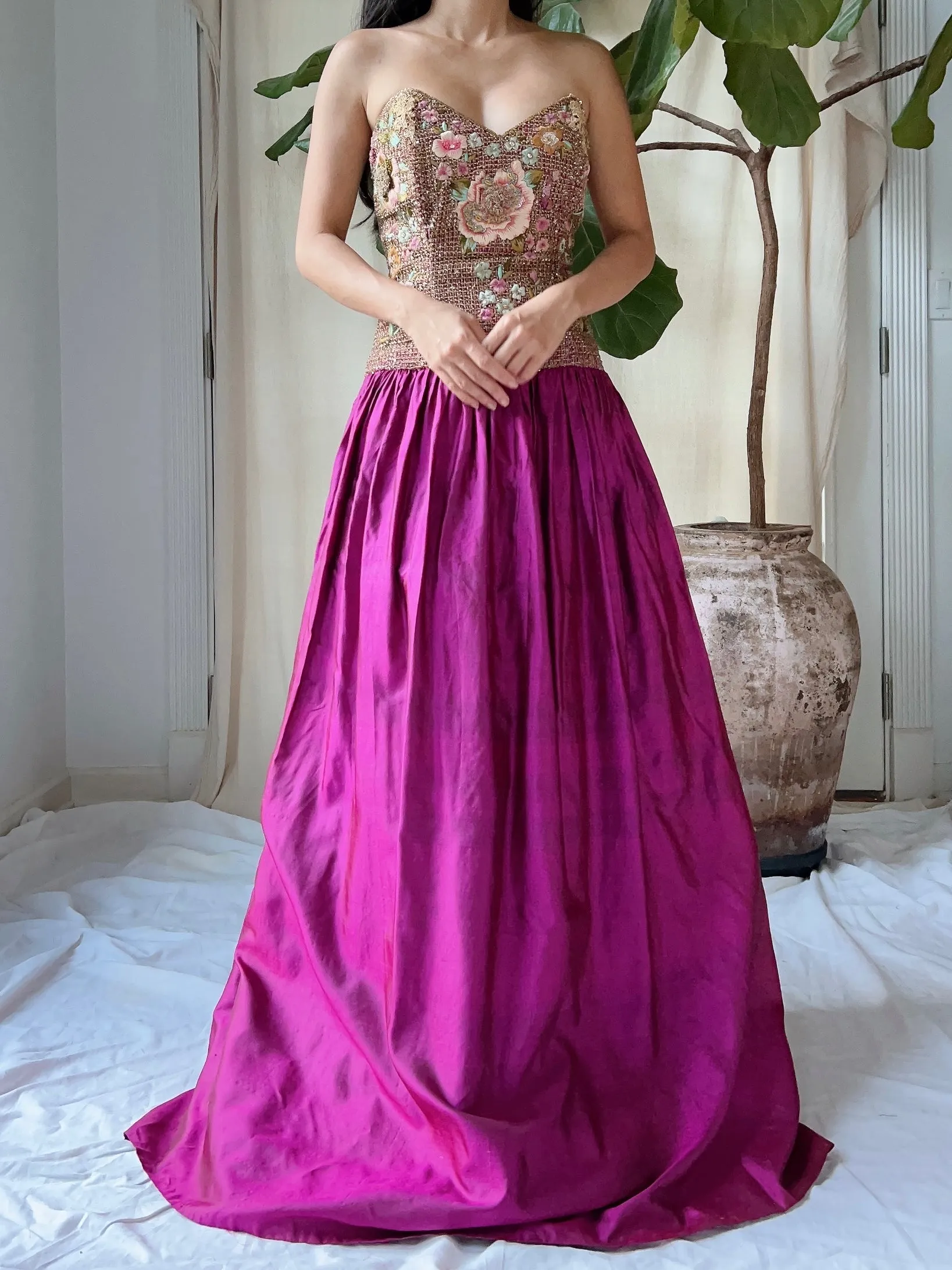 Vintage Embroidered Silk Dress - M