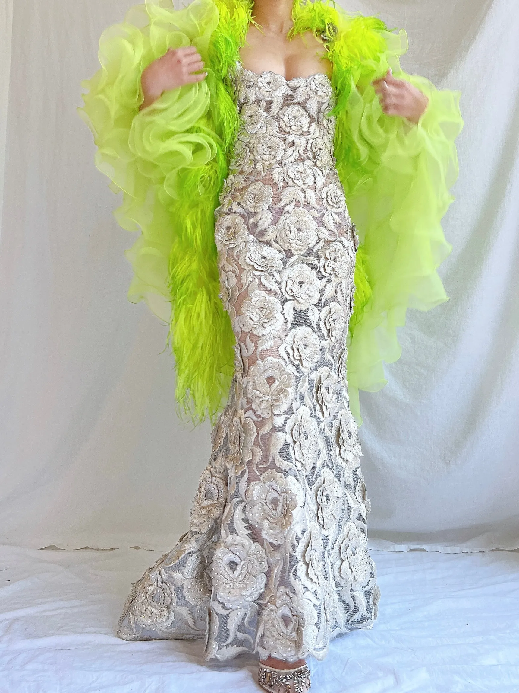 Vintage Feather Ruffle Shawl - OSFA