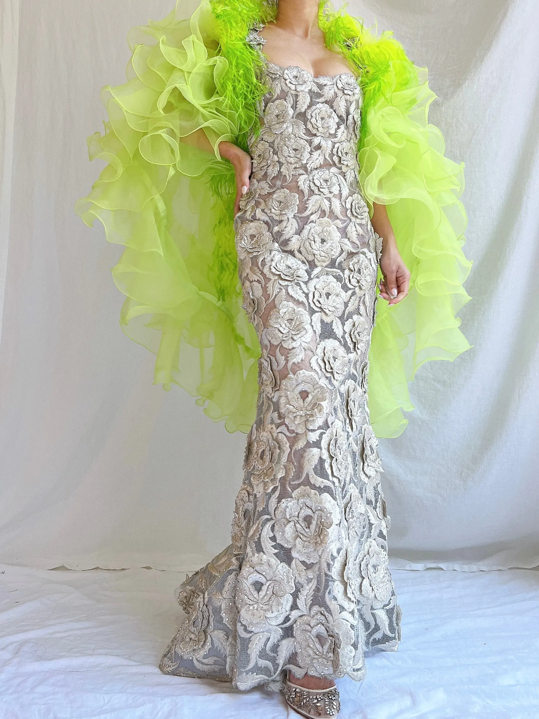 Vintage Feather Ruffle Shawl - OSFA