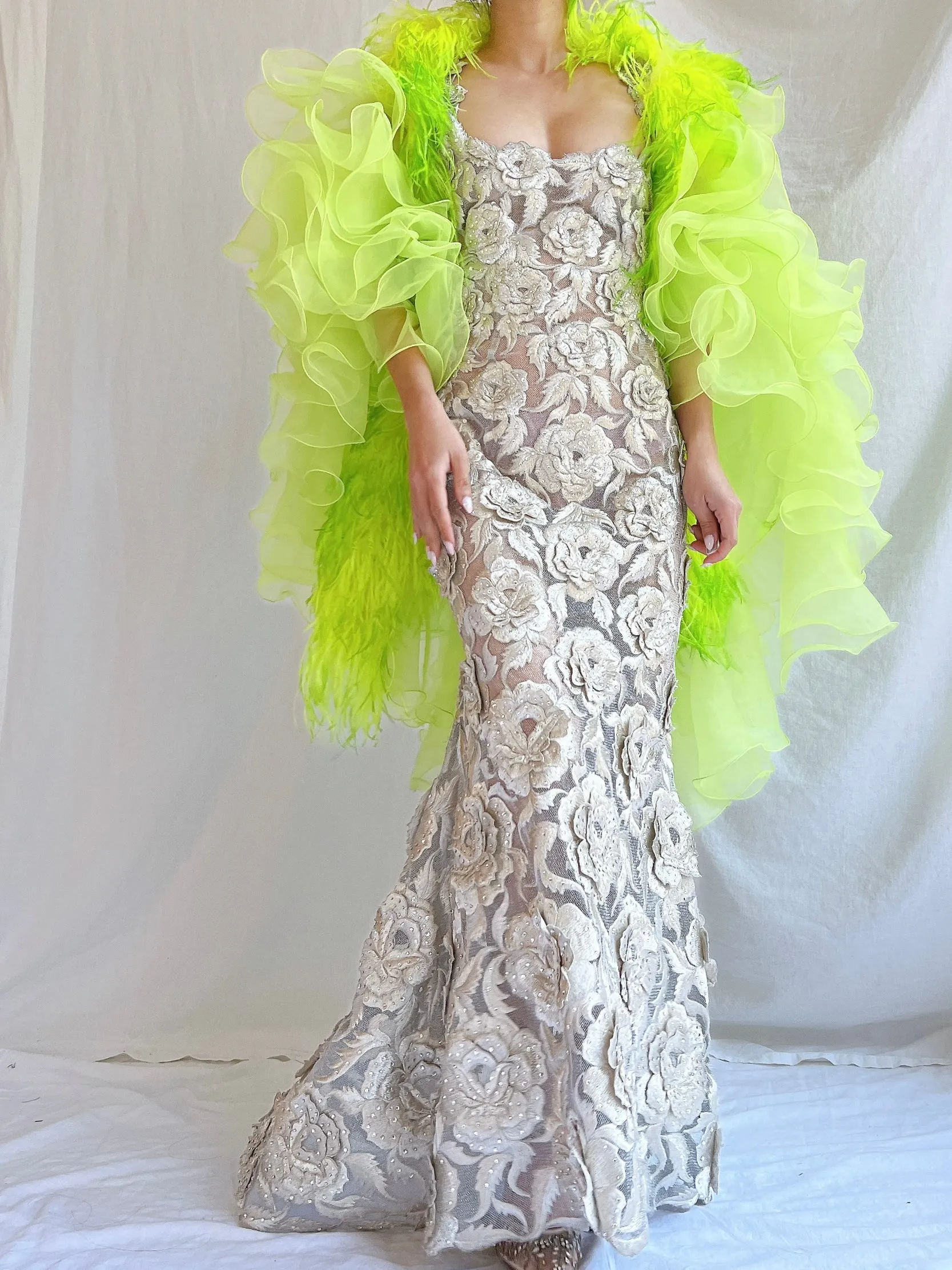 Vintage Feather Ruffle Shawl - OSFA