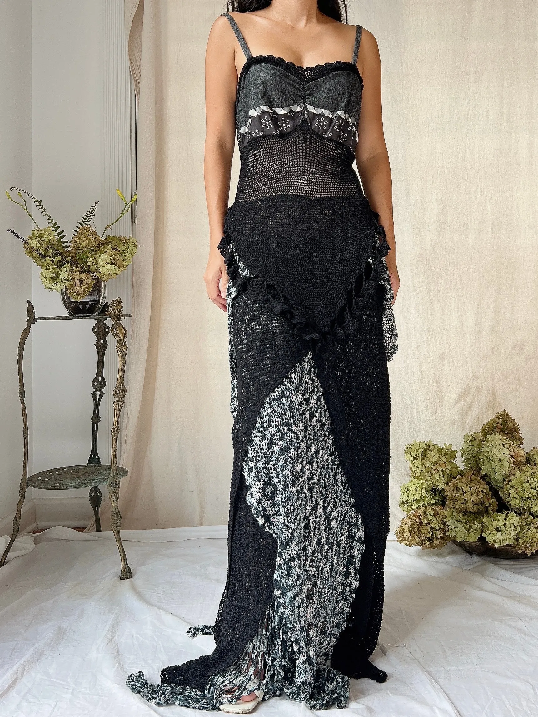 Vintage Handmade Crochet Gown - S