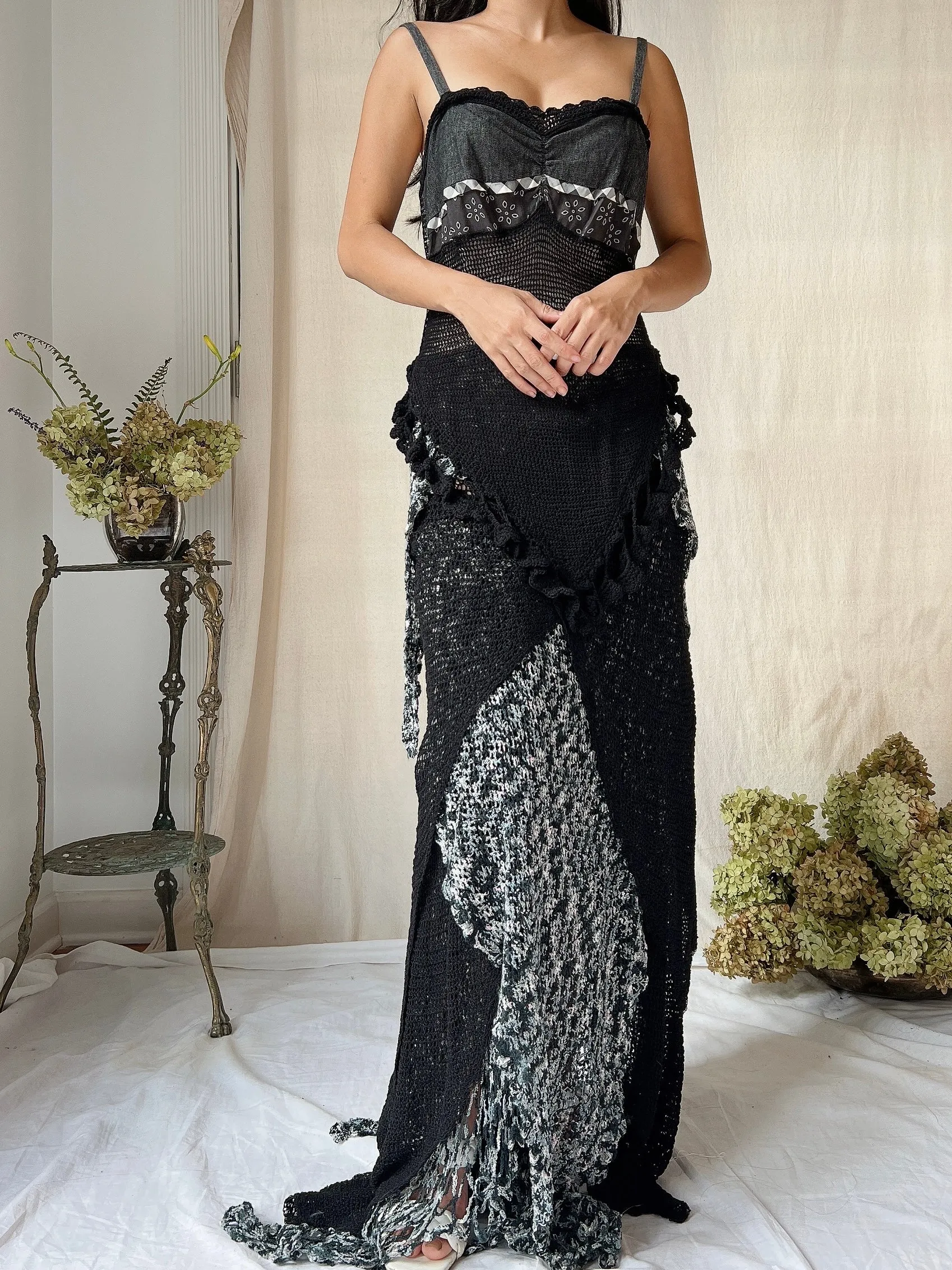 Vintage Handmade Crochet Gown - S