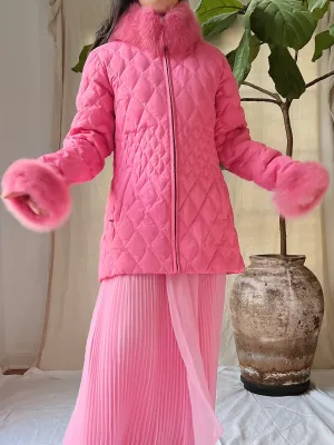 Vintage Hot Pink Quilted Jacket - S/M