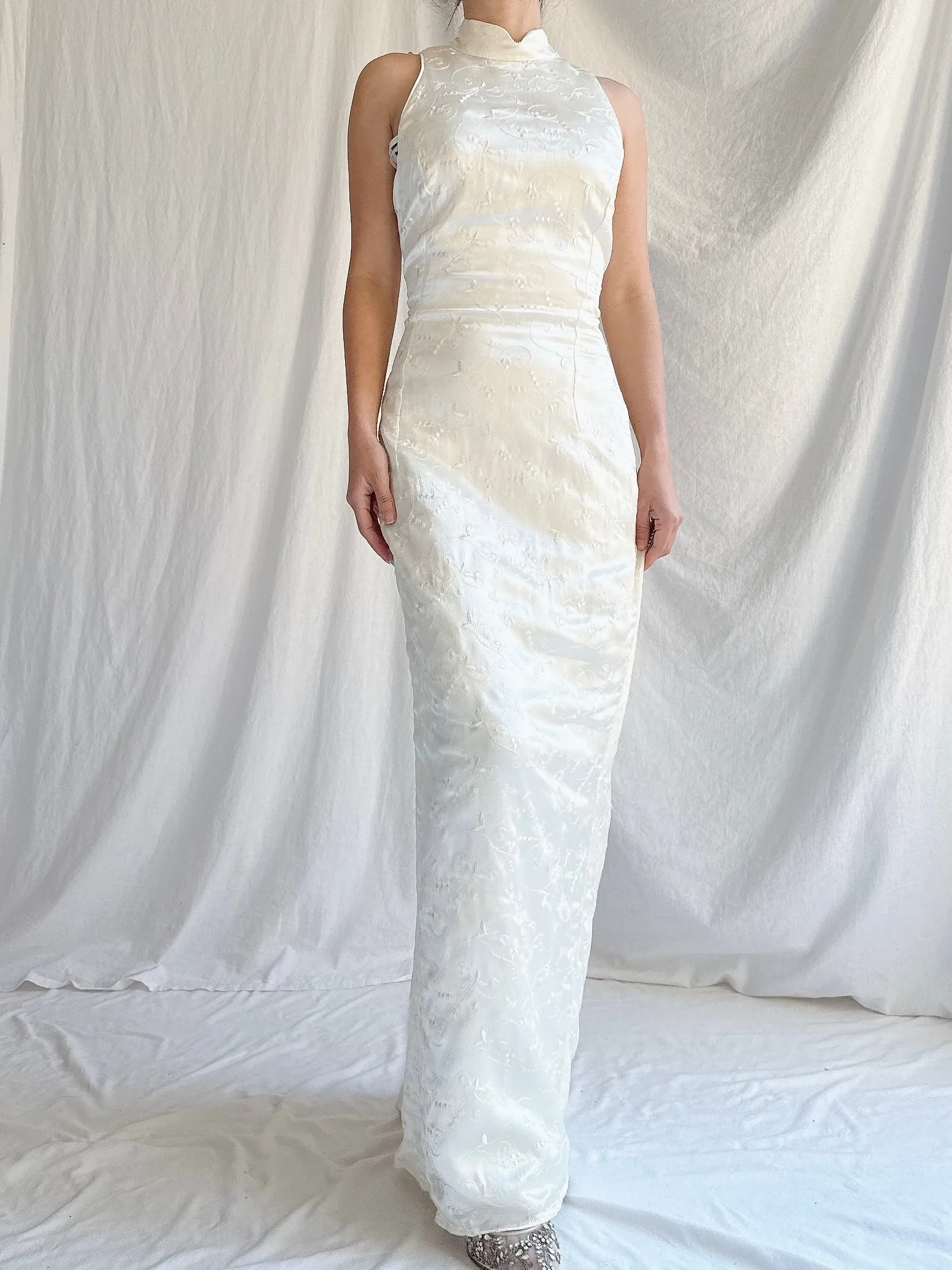 Vintage Jessica McClintock Satin Brocade Column Gown - XS/4