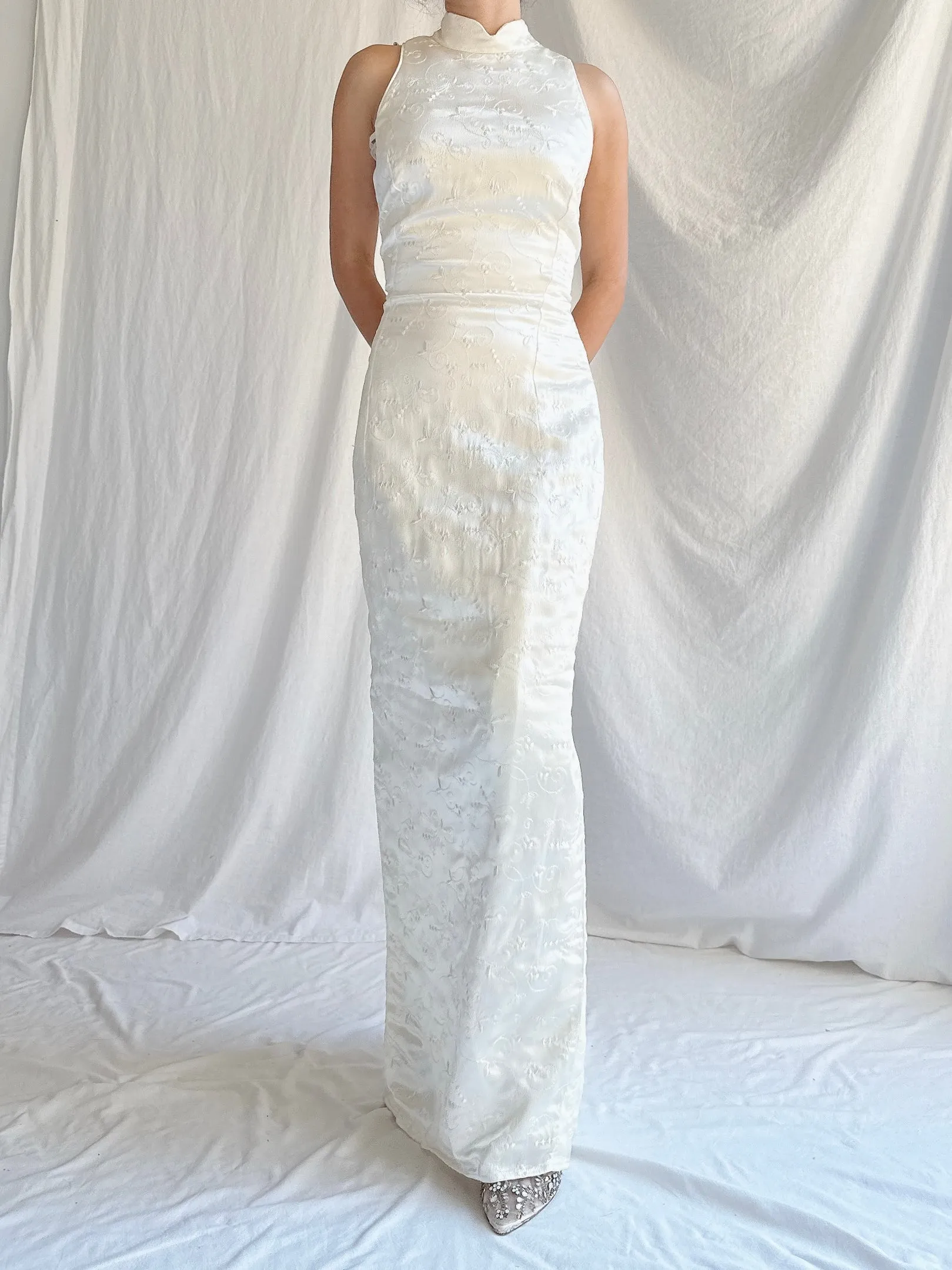 Vintage Jessica McClintock Satin Brocade Column Gown - XS/4