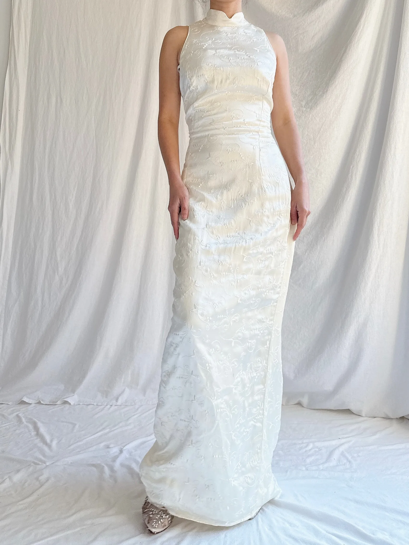 Vintage Jessica McClintock Satin Brocade Column Gown - XS/4