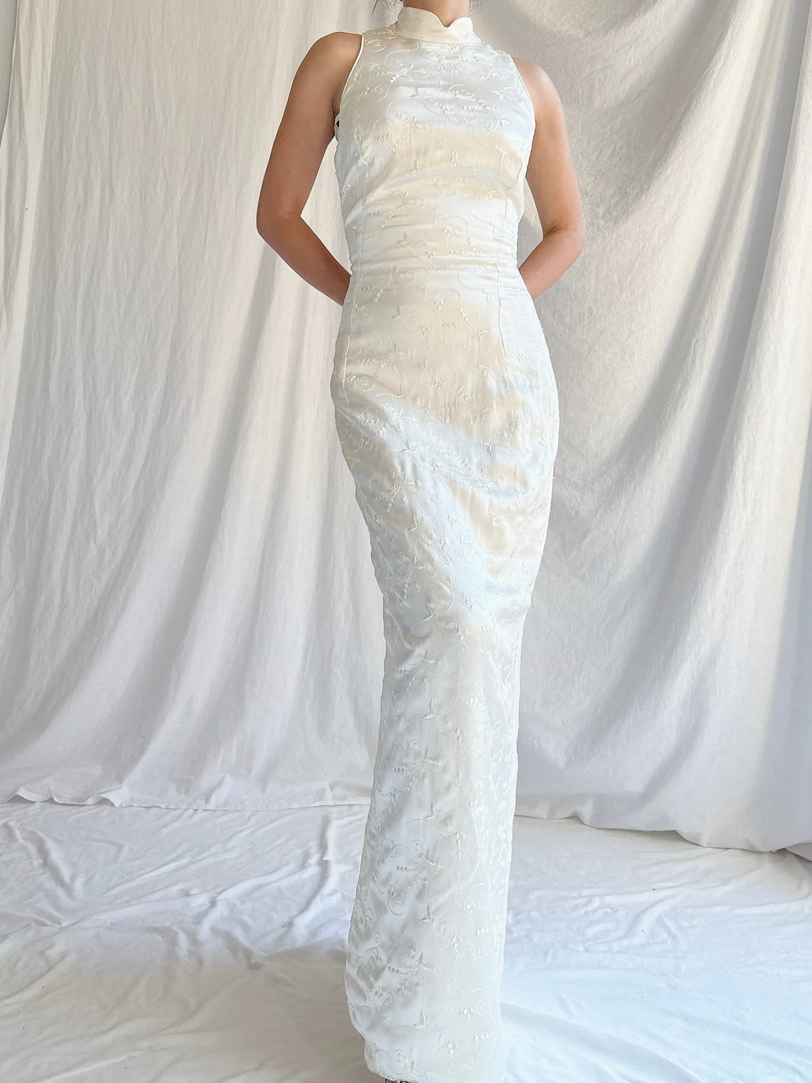 Vintage Jessica McClintock Satin Brocade Column Gown - XS/4