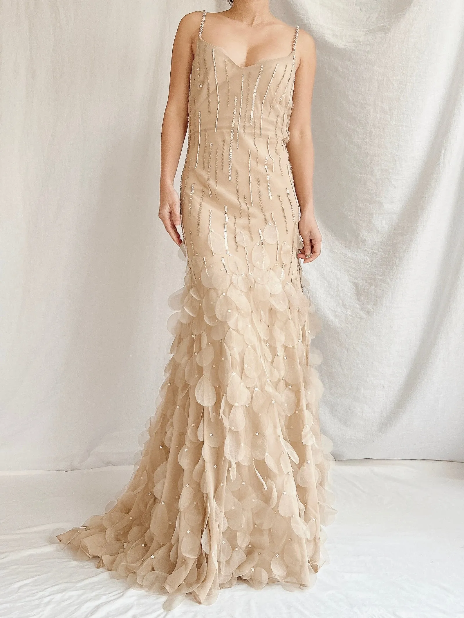 Vintage Nude Bias Cut Silk Petal Dress - M/L 10