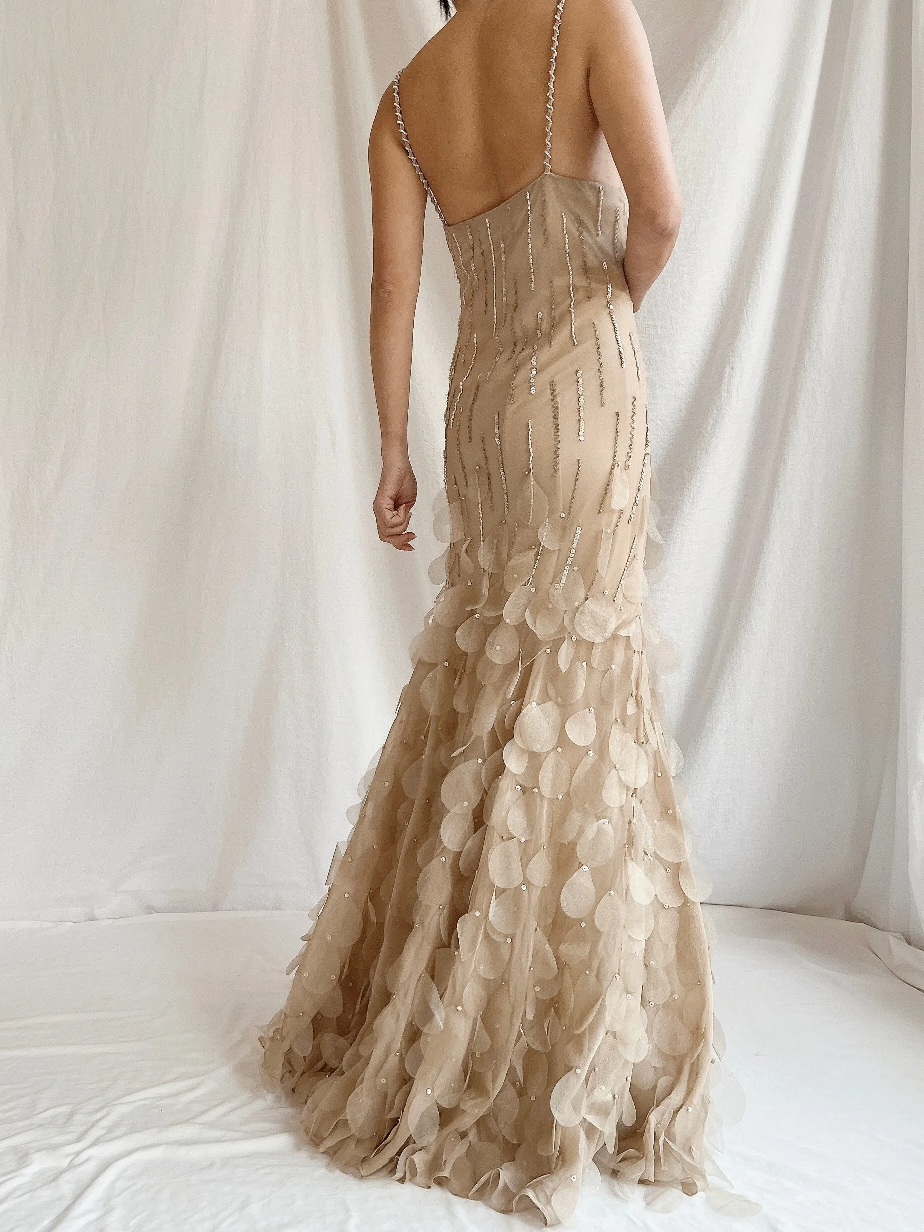 Vintage Nude Bias Cut Silk Petal Dress - M/L 10