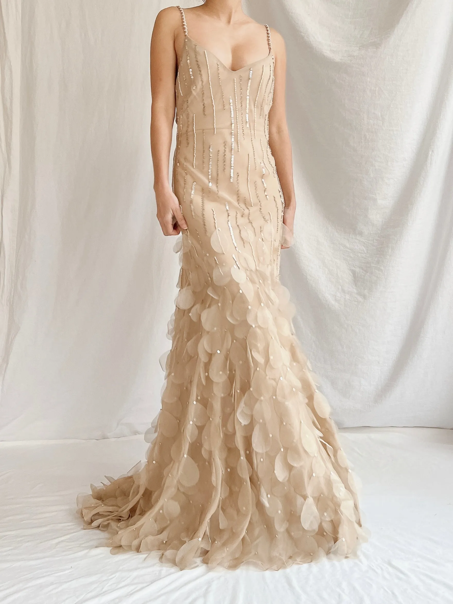 Vintage Nude Bias Cut Silk Petal Dress - M/L 10