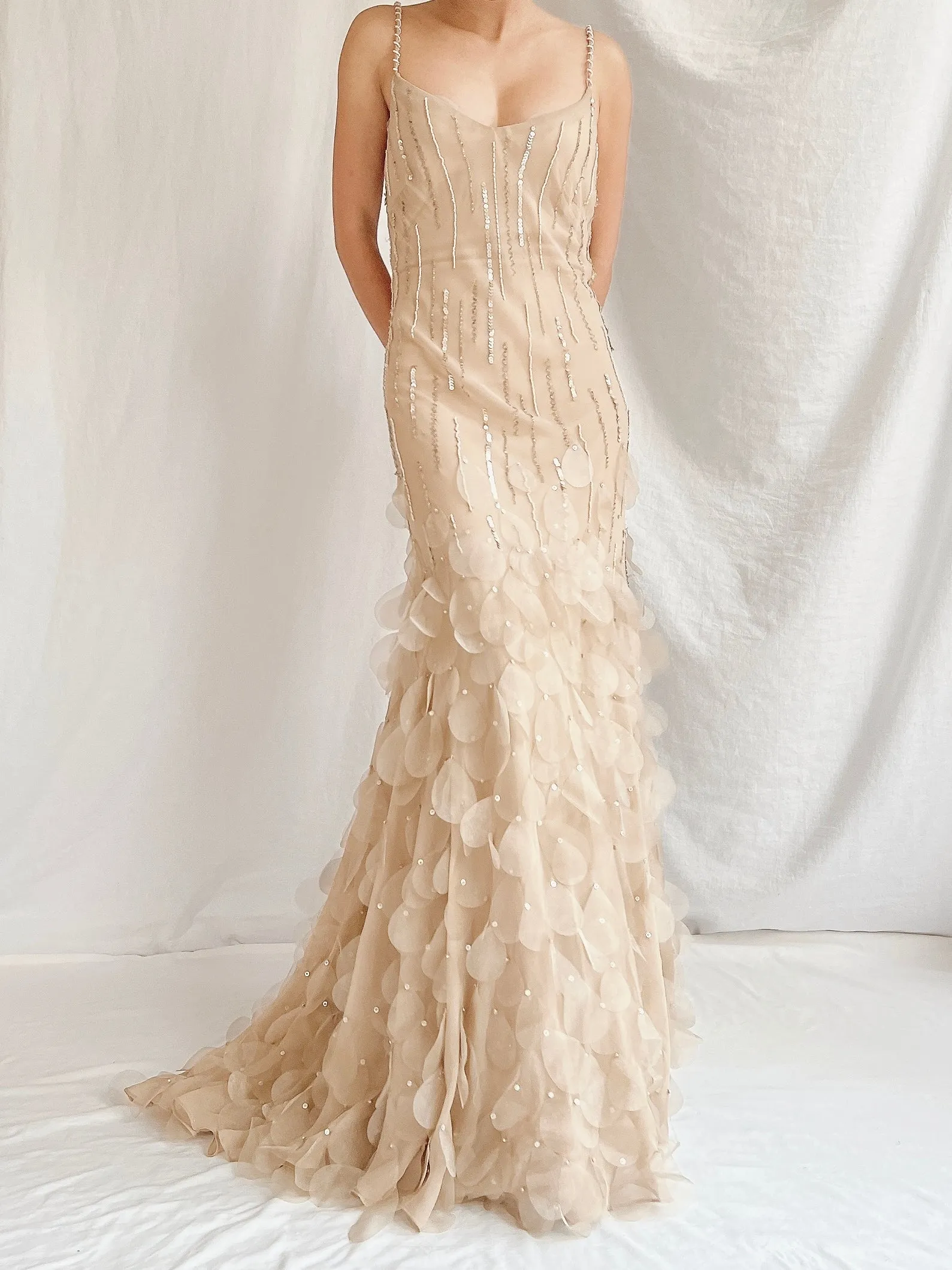 Vintage Nude Bias Cut Silk Petal Dress - M/L 10