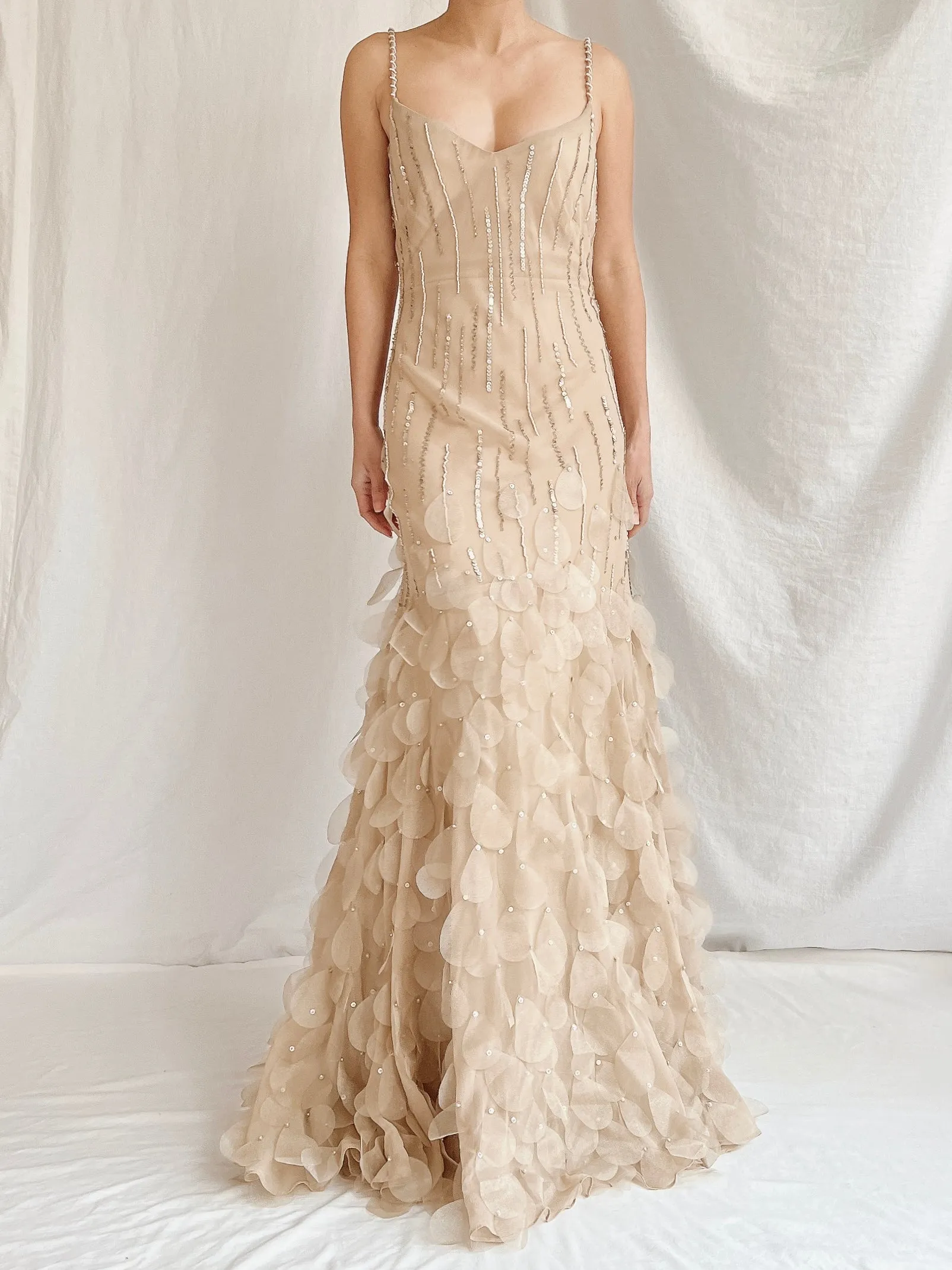 Vintage Nude Bias Cut Silk Petal Dress - M/L 10