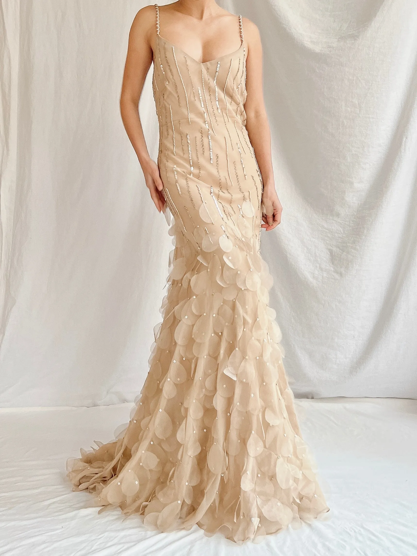 Vintage Nude Bias Cut Silk Petal Dress - M/L 10