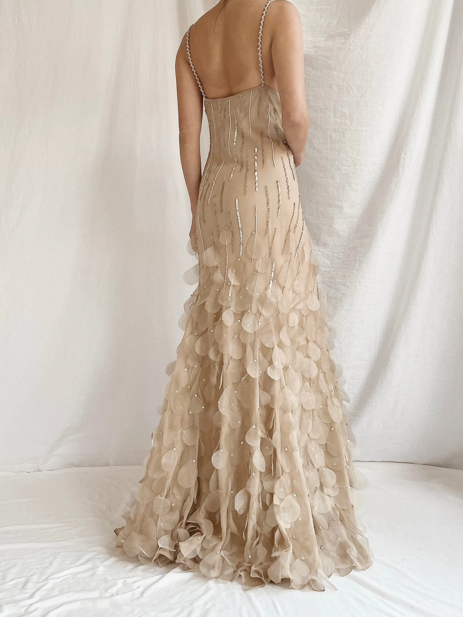 Vintage Nude Bias Cut Silk Petal Dress - M/L 10