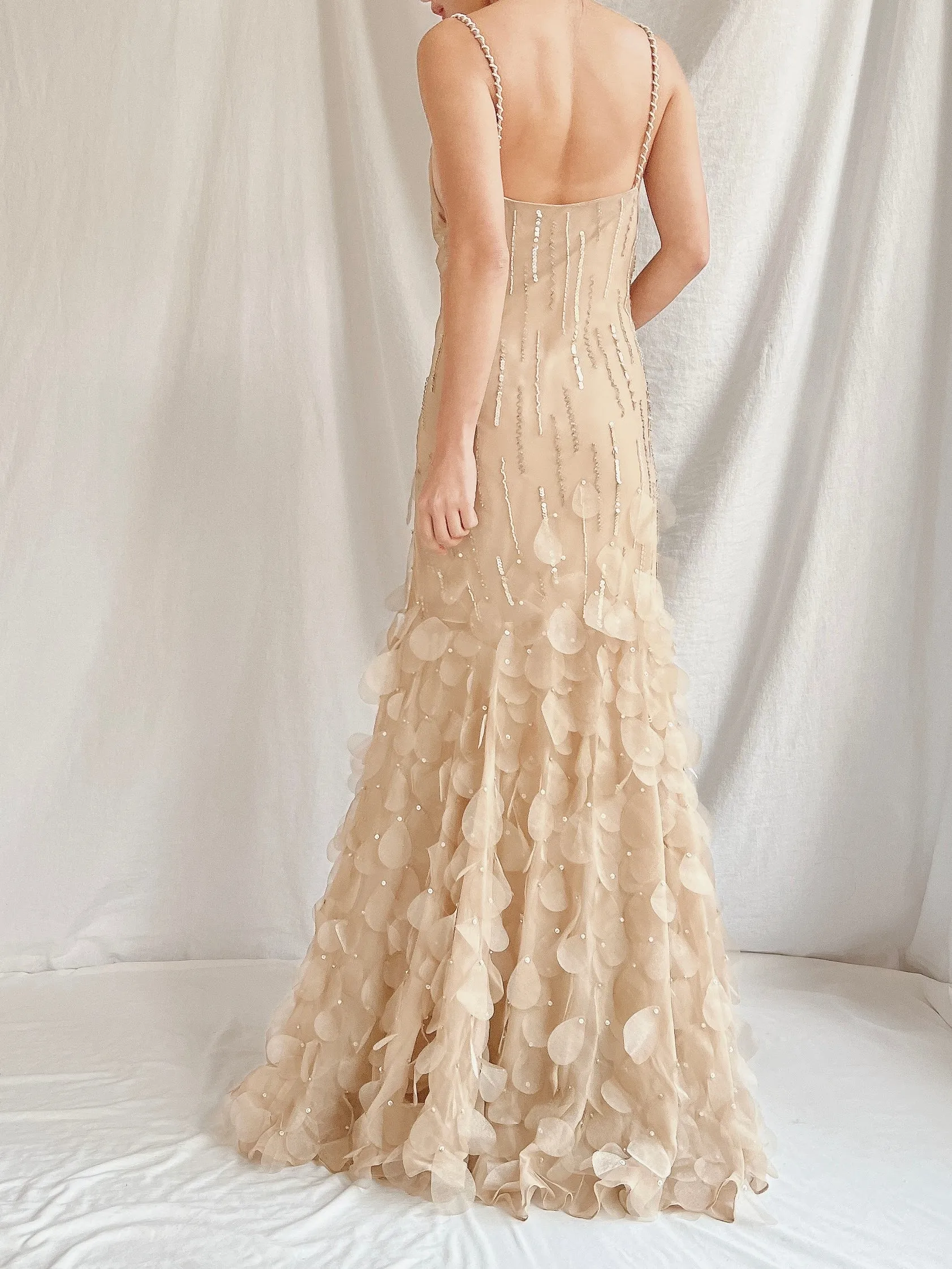 Vintage Nude Bias Cut Silk Petal Dress - M/L 10