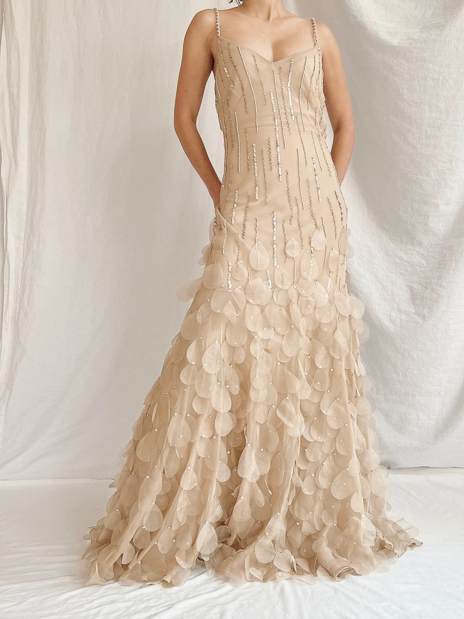 Vintage Nude Bias Cut Silk Petal Dress - M/L 10