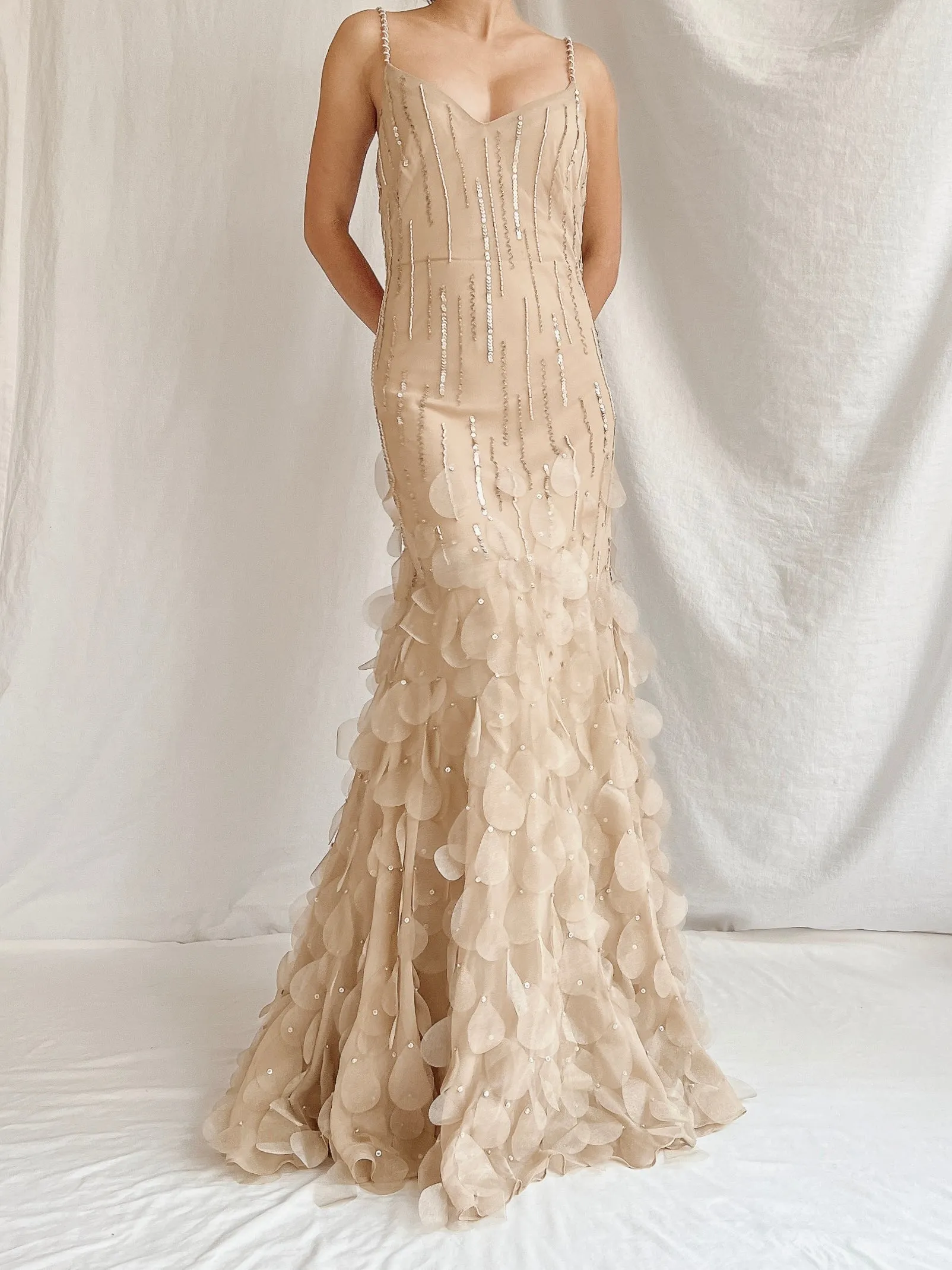Vintage Nude Bias Cut Silk Petal Dress - M/L 10