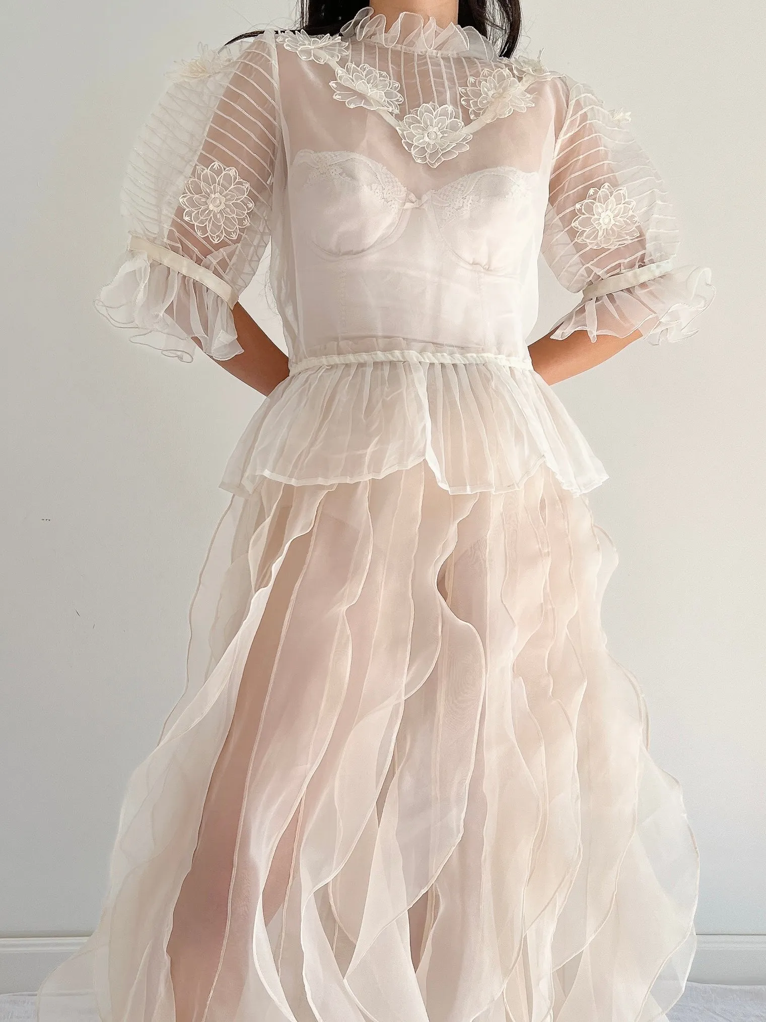 Vintage Organza Puff Sleeve Top - M